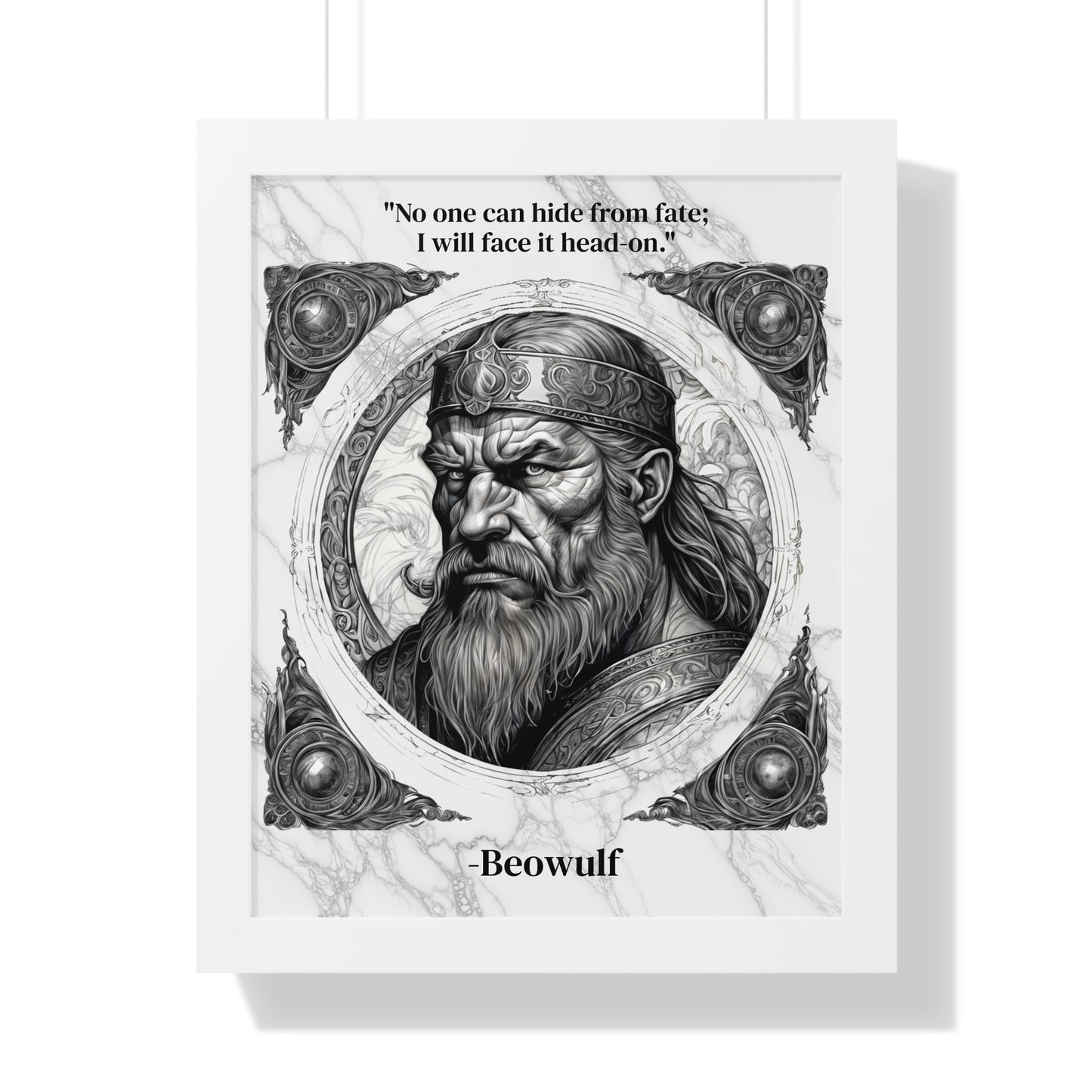 Beowulf Epic Hero Literature Framed Wall Art Inspirational Quote for Book Lovers Legendary Decor - Ideal Gift for Classic Literature Fans