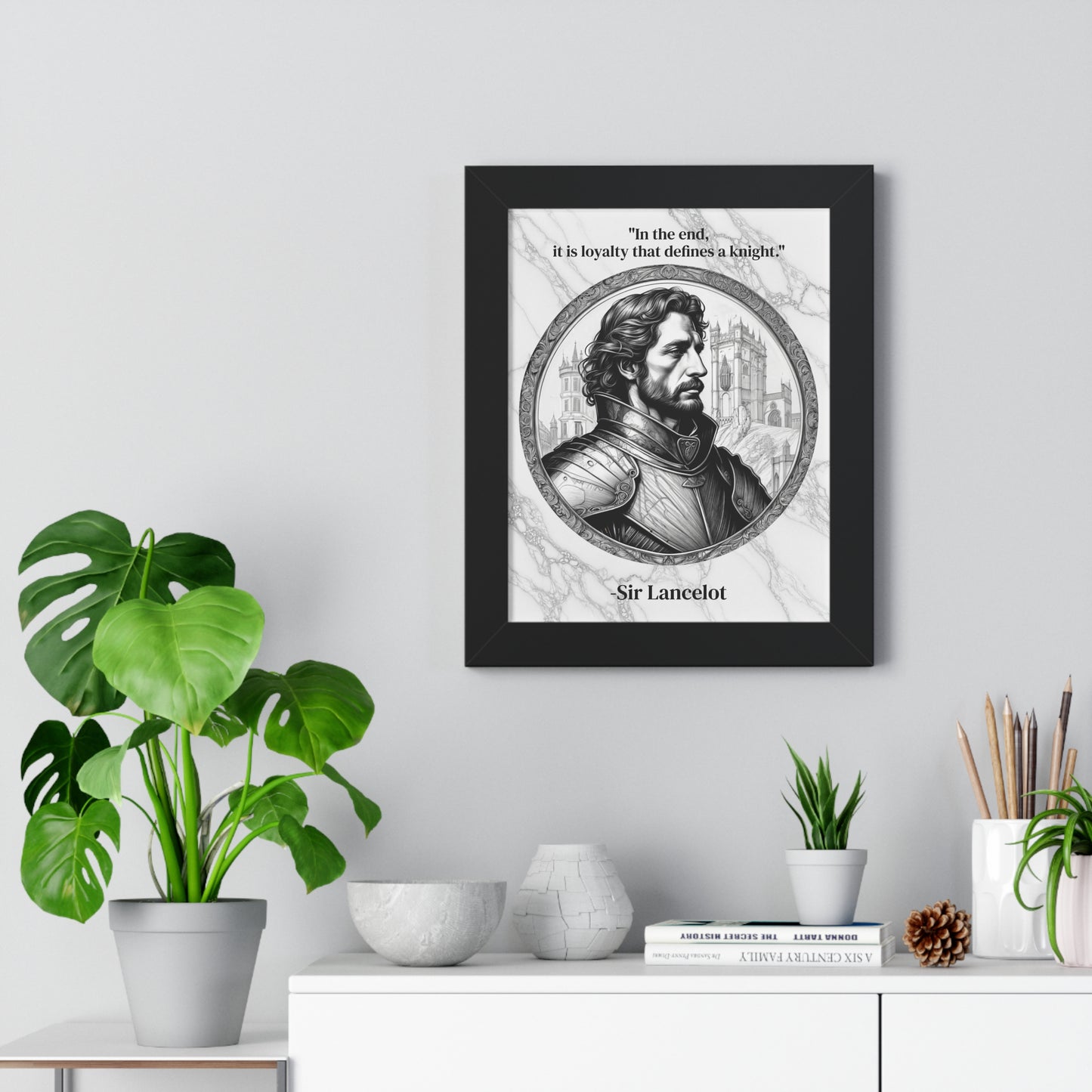 Sir Lancelot Chivalry Code Knights Honor Framed Wall Art Inspirational Quote for Knights Templar Decor - Unique Gift for History Lovers Fans