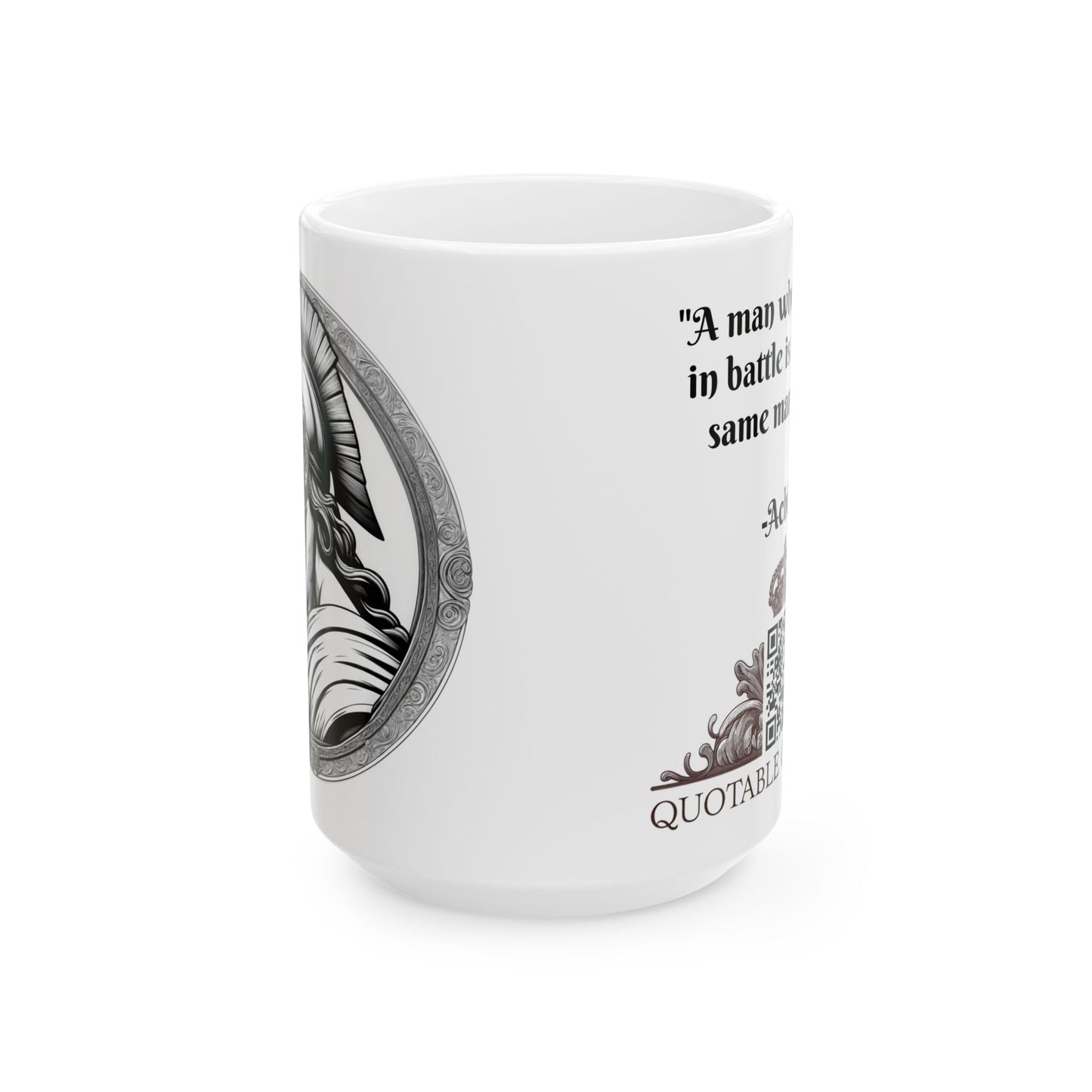 Achilles Inspirational Quote Coffee Mug with QR Code (11, 15oz)