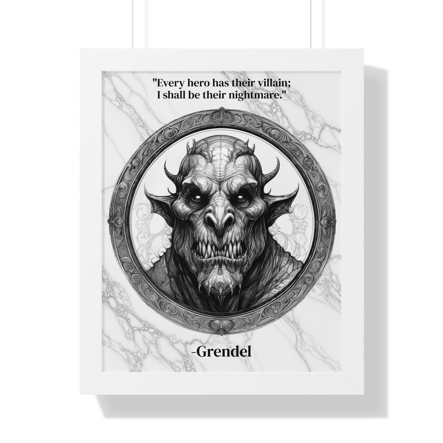 Grendel Dark Fantasy Horror Framed Wall Art Inspirational Quote for Legendary Epic Decor - Perfect Gift for Gothic Lovers Fans