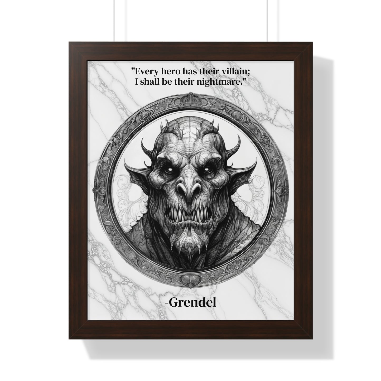 Grendel Dark Fantasy Horror Framed Wall Art Inspirational Quote for Legendary Epic Decor - Perfect Gift for Gothic Lovers Fans