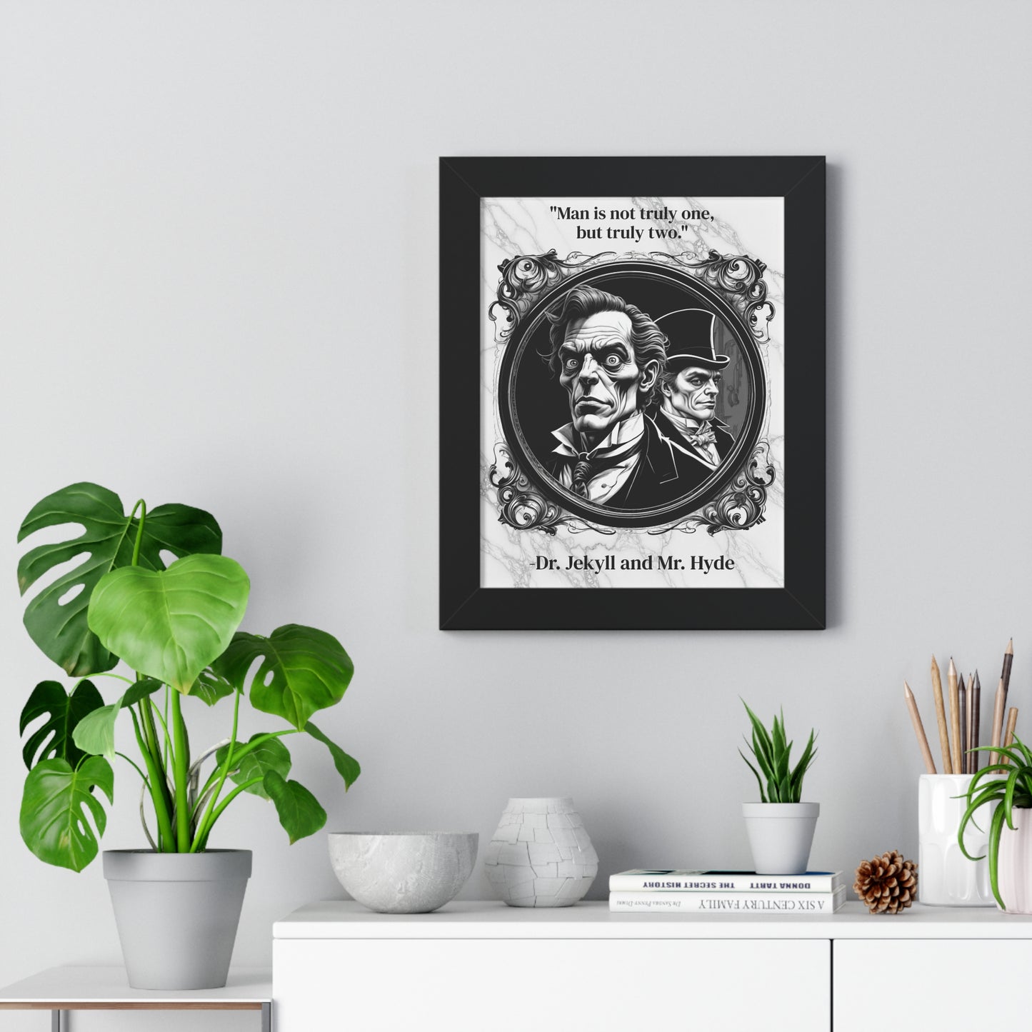 Dr. Jekyll and Mr. Hyde Inspirational Quote Gothic Decor Framed Wall Art for Home Office Gift - Duality Quote Print for Literary Enthusiasts