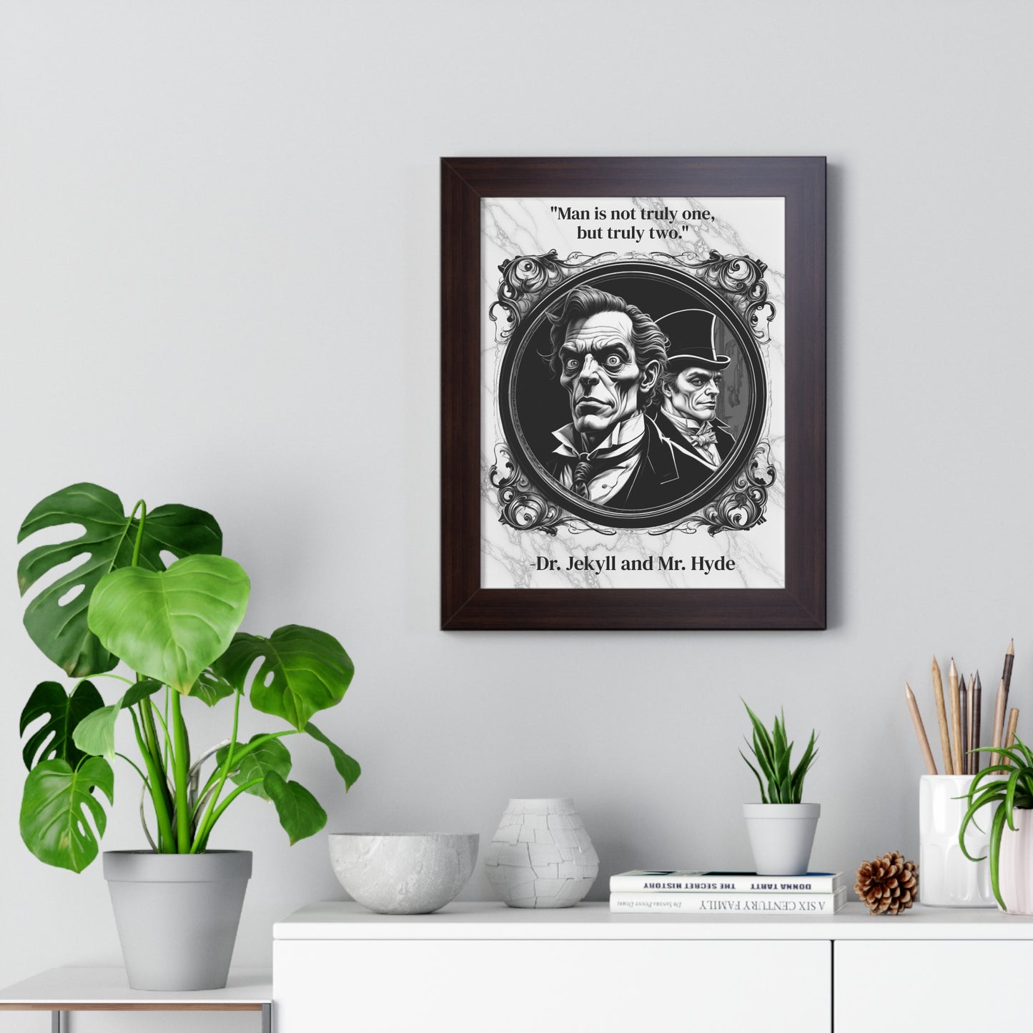 Dr. Jekyll and Mr. Hyde Inspirational Quote Gothic Decor Framed Wall Art for Home Office Gift - Duality Quote Print for Literary Enthusiasts