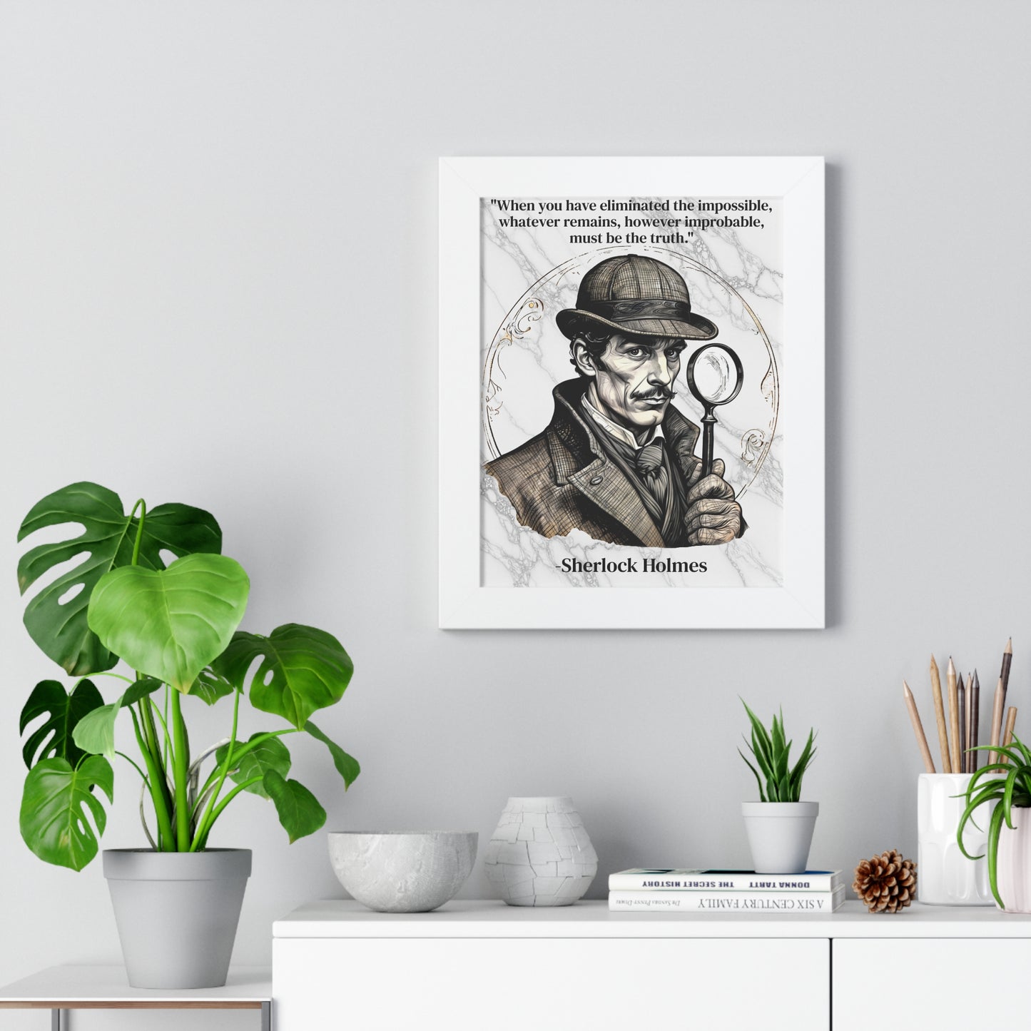 Sherlock Holmes Inspirational Quote Mystery Lover Decor Framed Wall Art for Home Office Gift - Perfect Detective Quote Print for Fans