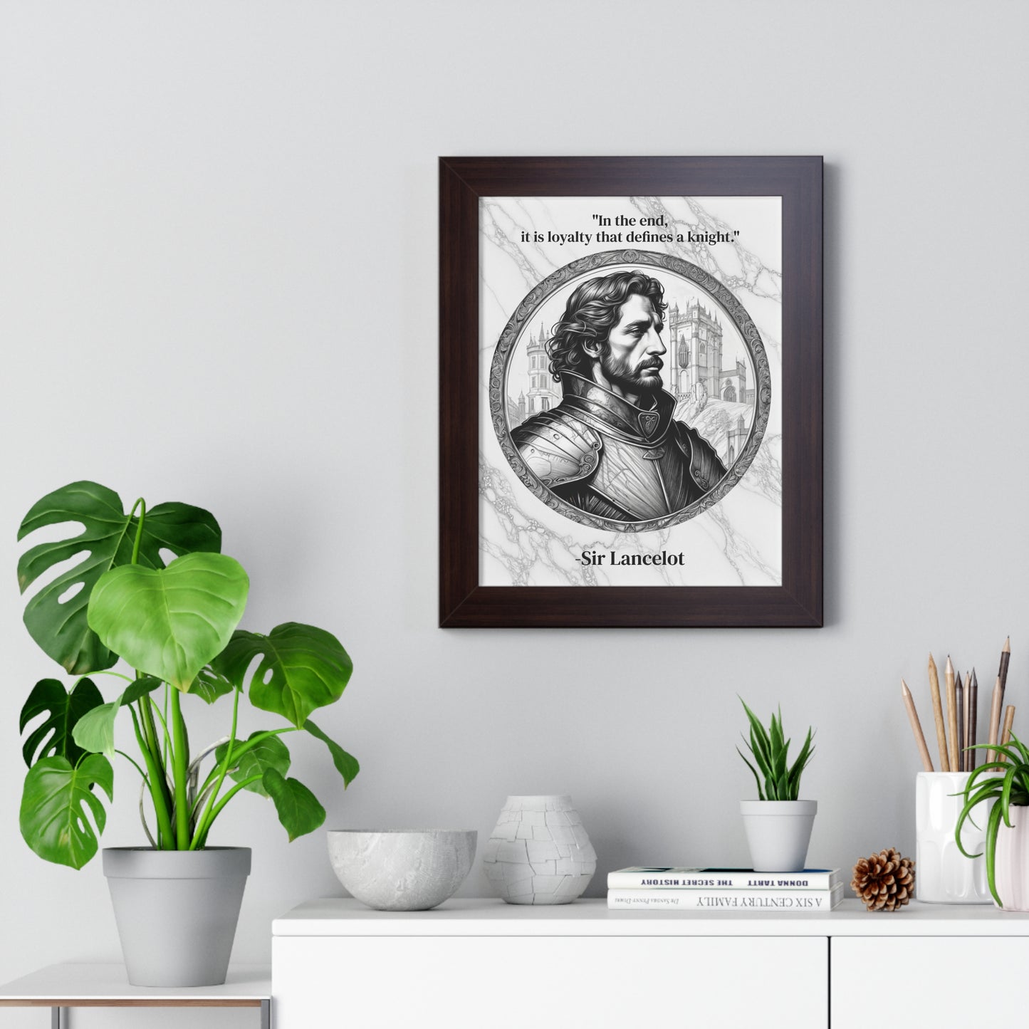 Sir Lancelot Chivalry Code Knights Honor Framed Wall Art Inspirational Quote for Knights Templar Decor - Unique Gift for History Lovers Fans