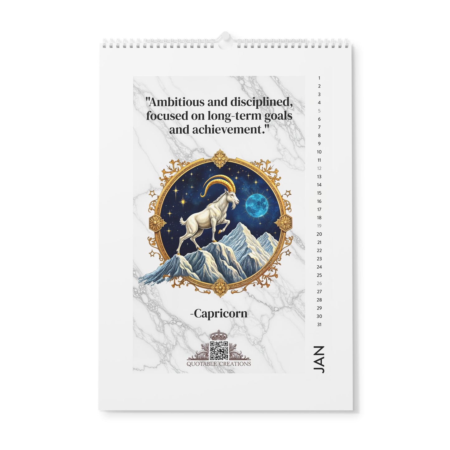 Zodiac Astrology 2025 Vertical Calendar - 12 Inspirational Quotes & QR Video Codes