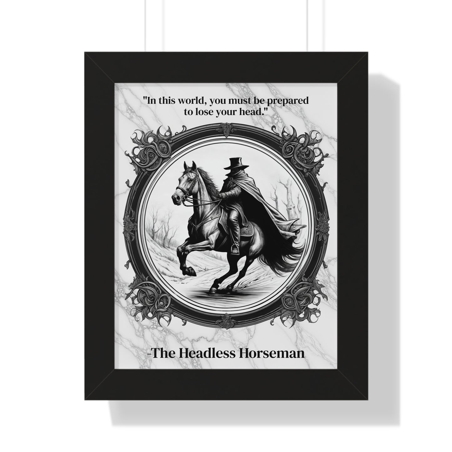 The Headless Horseman Inspirational Quote Halloween Decor Framed Wall Art for Home Office Gift - Ideal Legend Quote Print for Spooky Fans