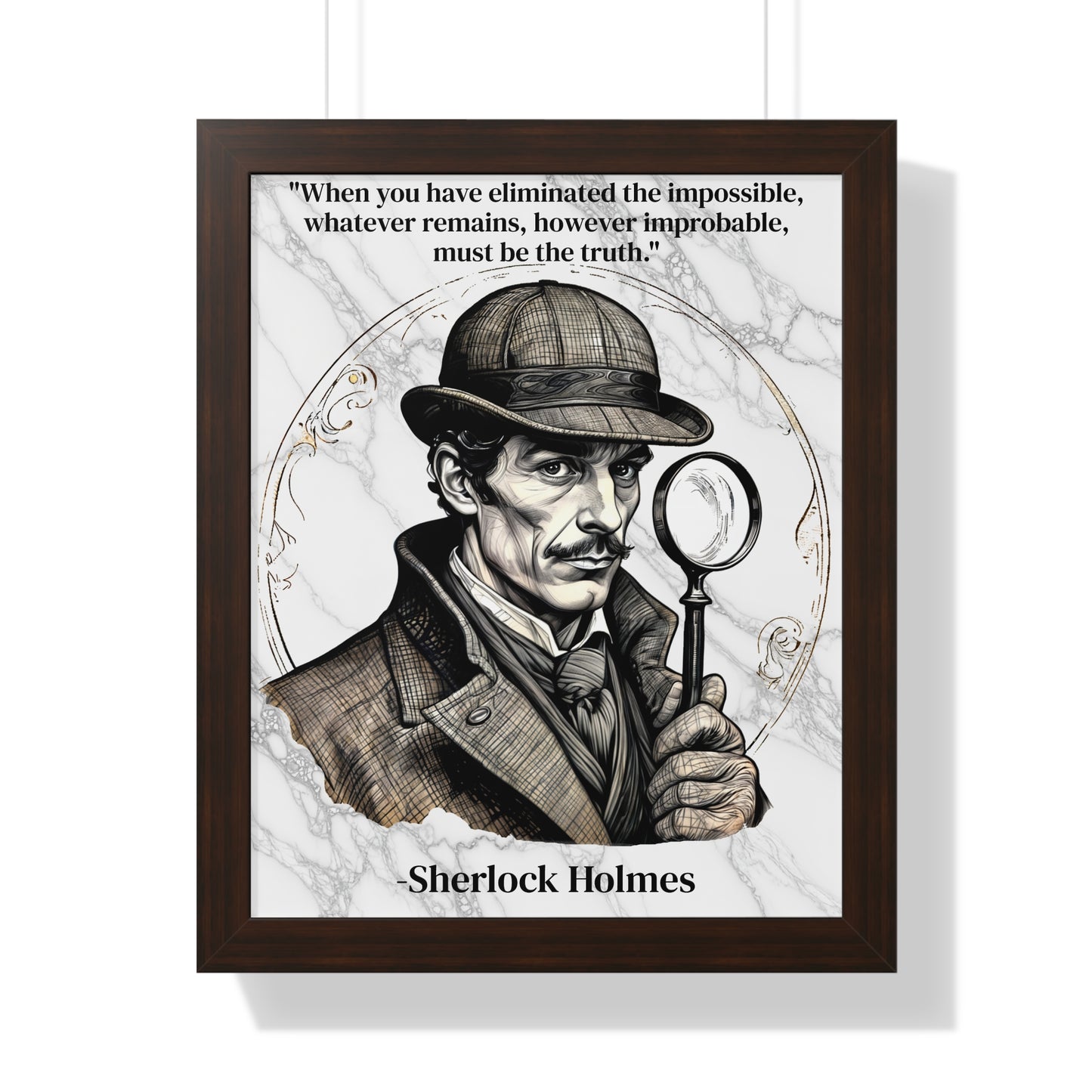 Sherlock Holmes Inspirational Quote Mystery Lover Decor Framed Wall Art for Home Office Gift - Perfect Detective Quote Print for Fans