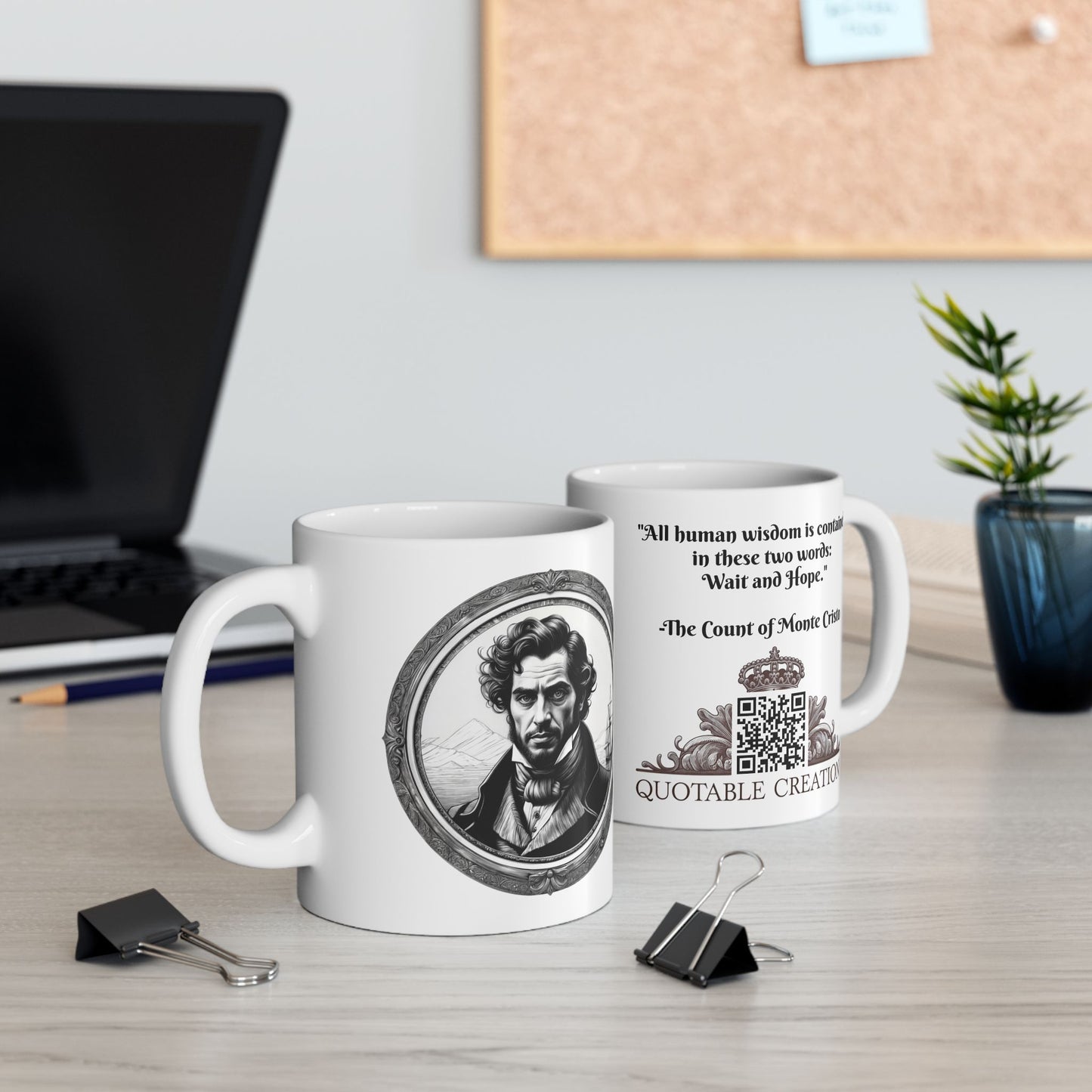 The Count of Monte Cristo Inspirational Quote Coffee Mug with QR Code (11, 15oz)