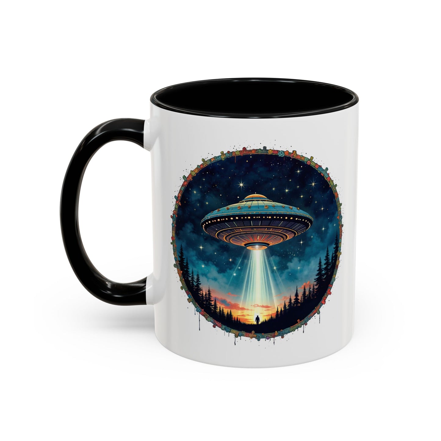 UFO Coffee Mug with Funny Cafe and Space Quotes - for Coffee Lovers Who Enjoy Quirky Gifts Humorous Alien-Themed Jokes QR Code Quote Video