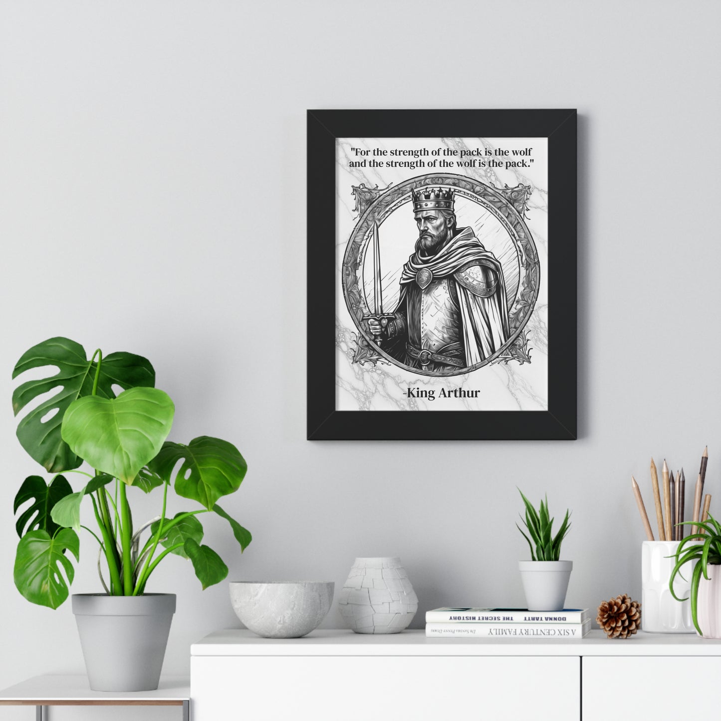 King Arthur Knights Templar Inspirational Framed Wall Art Quote for Fantasy Lovers Castle Decor - Great Gift for Medieval History Fans