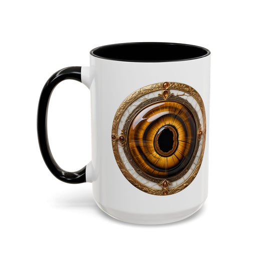 Tigers Eye Crystal Coffee Mug with Empowering Quote and QR Code Great Gemstone Gift for Adventurers and Goal Setter Lovers