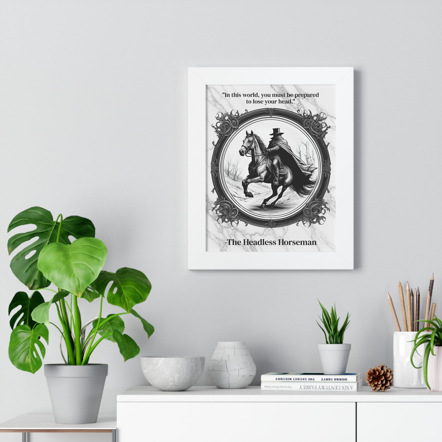 The Headless Horseman Inspirational Quote Halloween Decor Framed Wall Art for Home Office Gift - Ideal Legend Quote Print for Spooky Fans