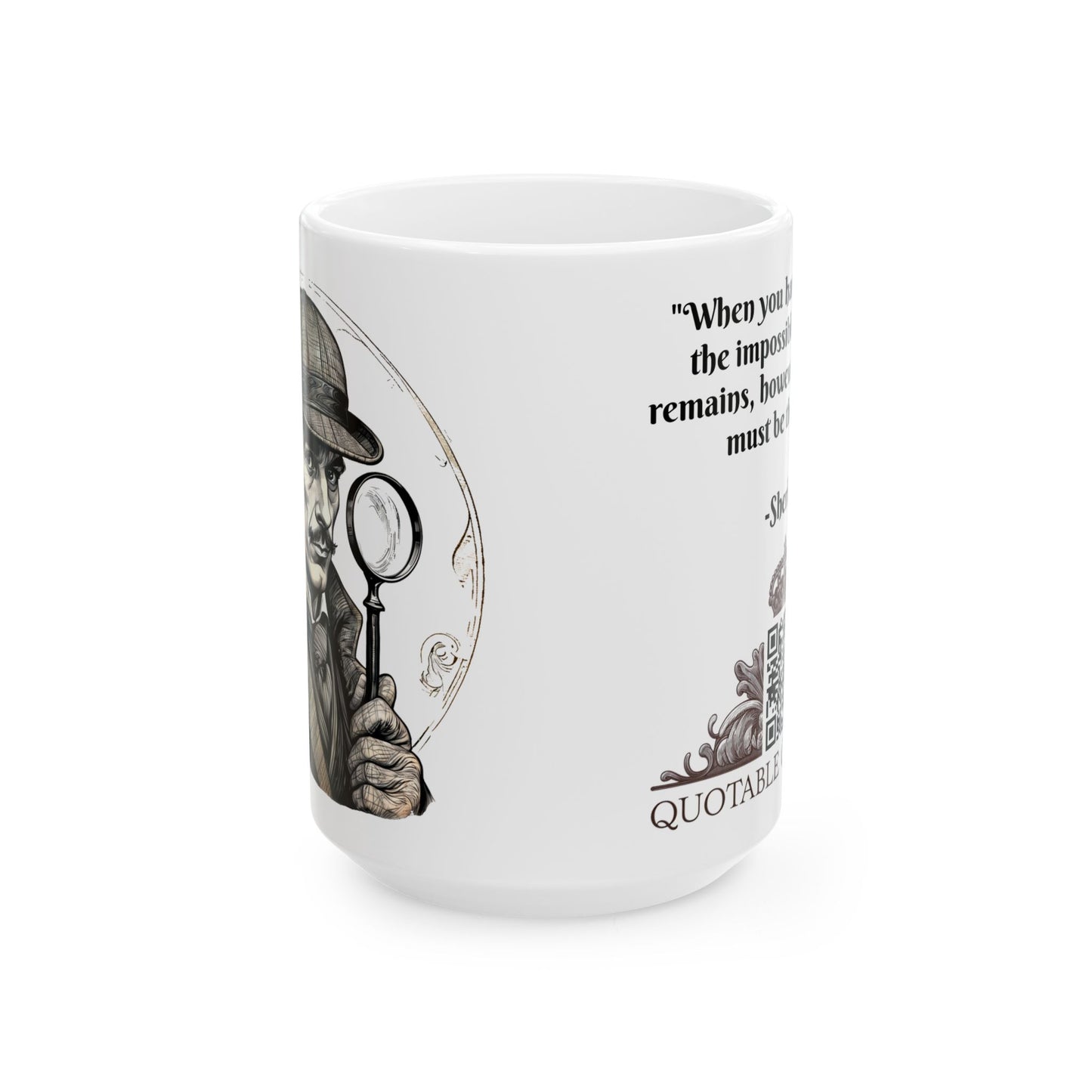 Sherlock Holmes Inspirational Quote Coffee Mug with QR Code (11, 15oz)