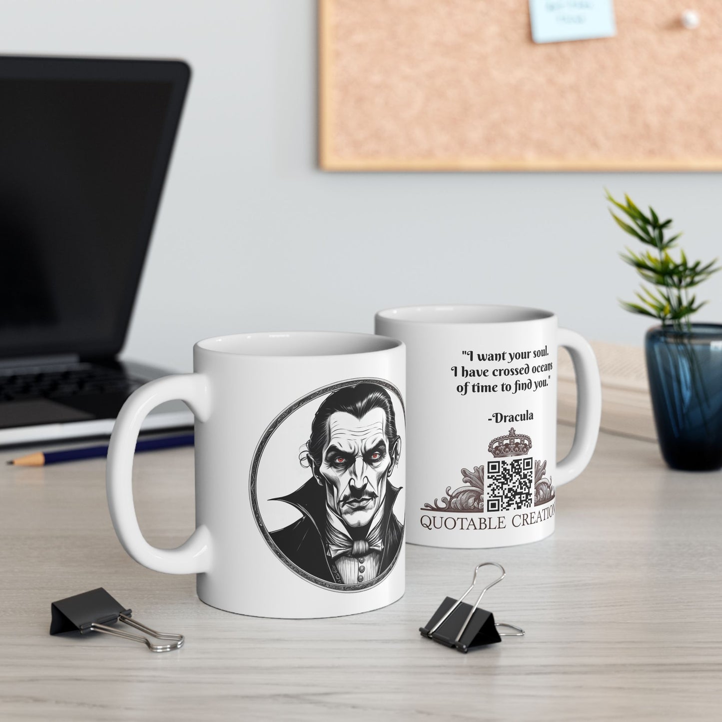 Dracula Inspirational Quote Coffee Mug with QR Code (11, 15oz)