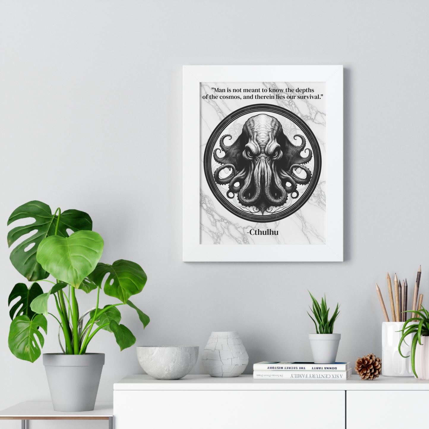 Cthulhu Lovecraft Epic Horror Mythos Framed Wall Art Inspirational Quote for Dark Fantasy Decor - Perfect Gift for Legendary Quest Fans Fan