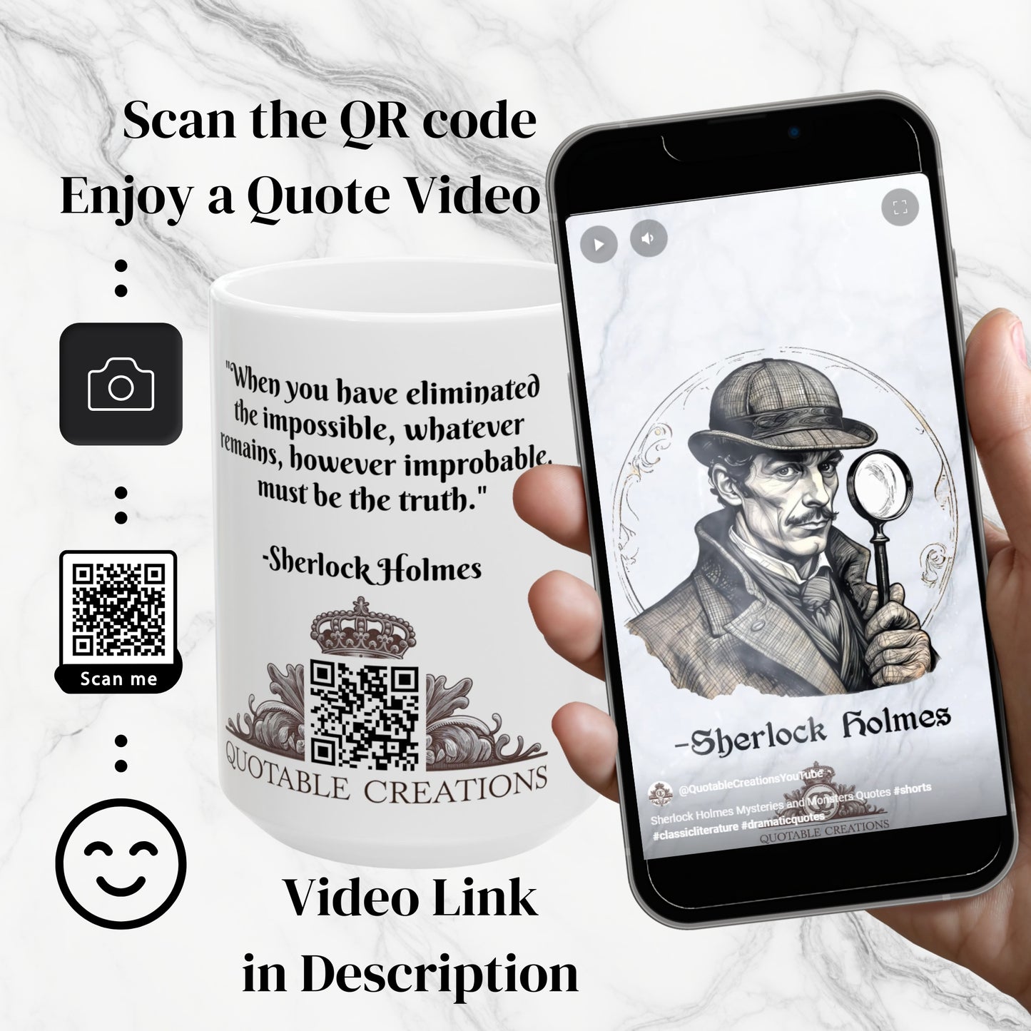 Sherlock Holmes Inspirational Quote Coffee Mug with QR Code Ideal Gift for Mystery Lovers Sherlock Fans and Book Enthusiasts