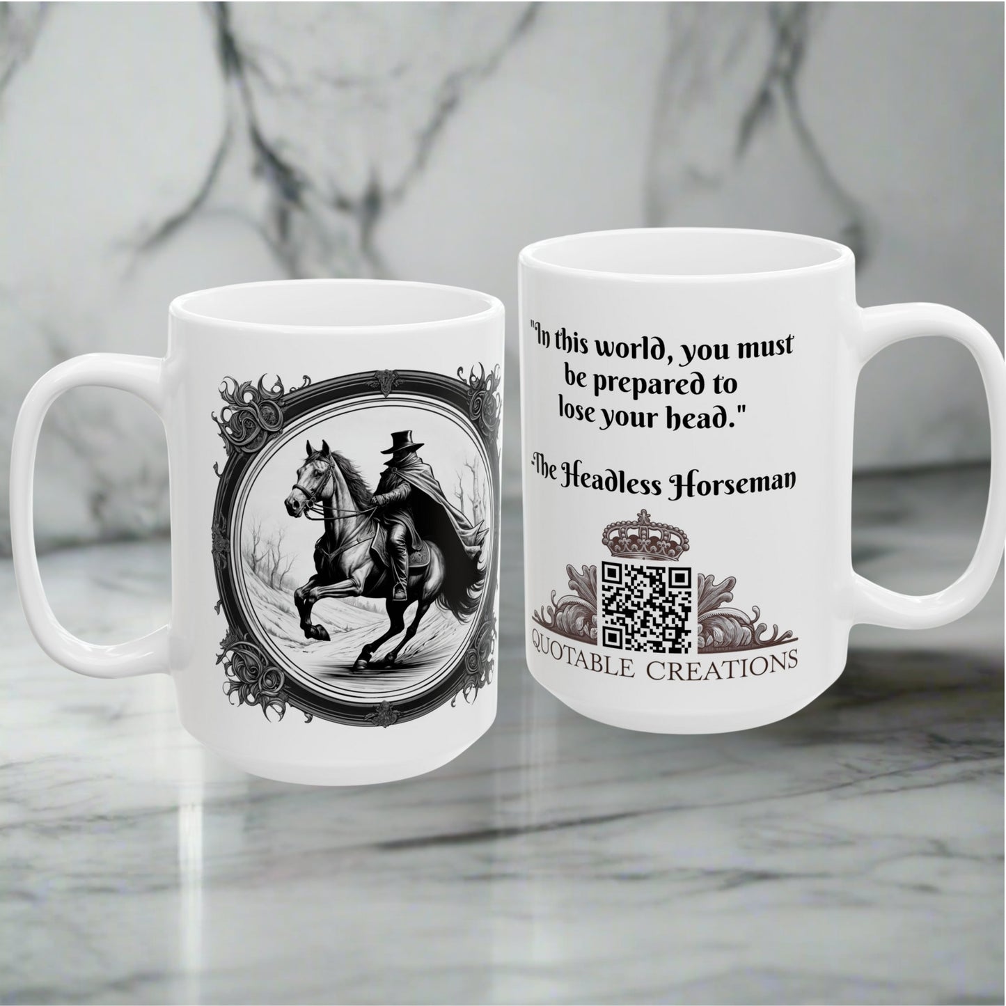 The Headless Horseman Inspirational Quote Coffee Mug Unique Gift for Washington Irving Fans Halloween Lovers and Classic Literature Readers