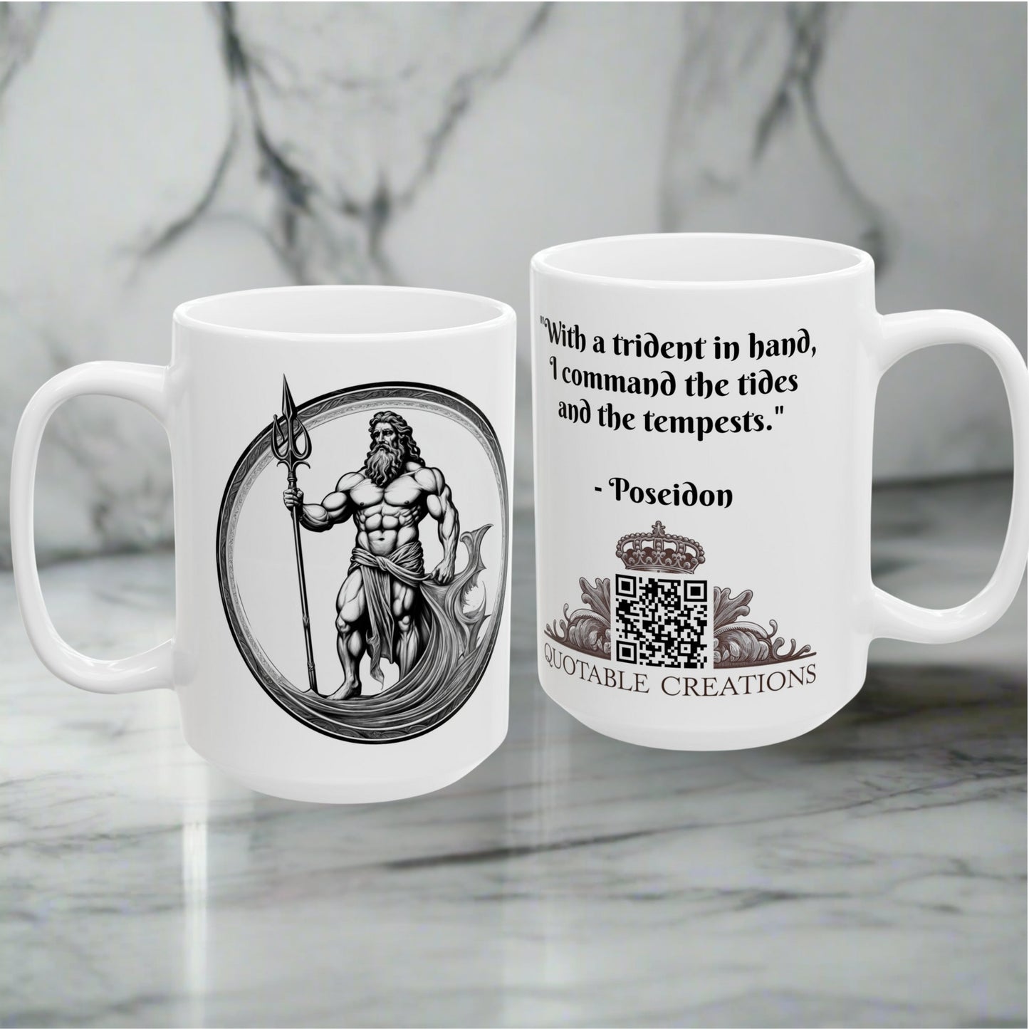 Poseidon Quote Coffee Mug Great Gift for Ocean Lovers Greek Mythology Enthusiasts Perfect for Coffee Lovers at Home or Work QR Quote Video