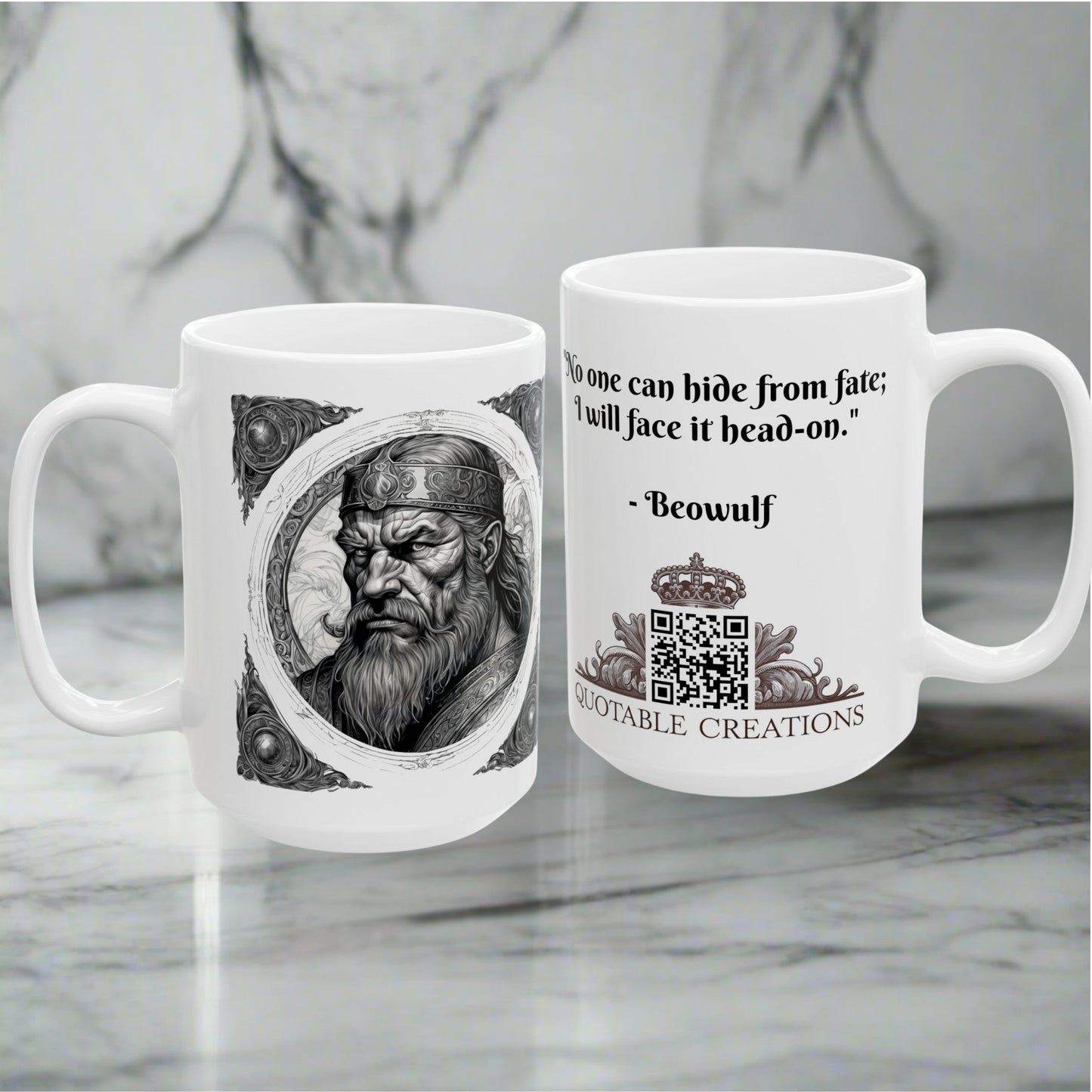 Beowulf Inspirational Quote Coffee Mug Gift for Epic Poem Lovers and Adventure Seekers Perfect for Coffee Breaks and Gifts QR Quote Video