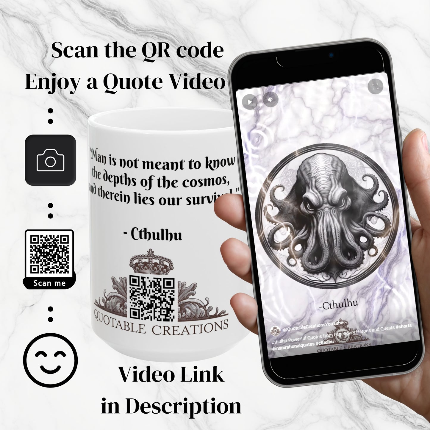 Cthulhu Quote Coffee Mug Perfect Gift for Horror Fans and Lovecraft Enthusiasts Unique Coffee Mug for Dark Fiction Lovers QR Quote Video