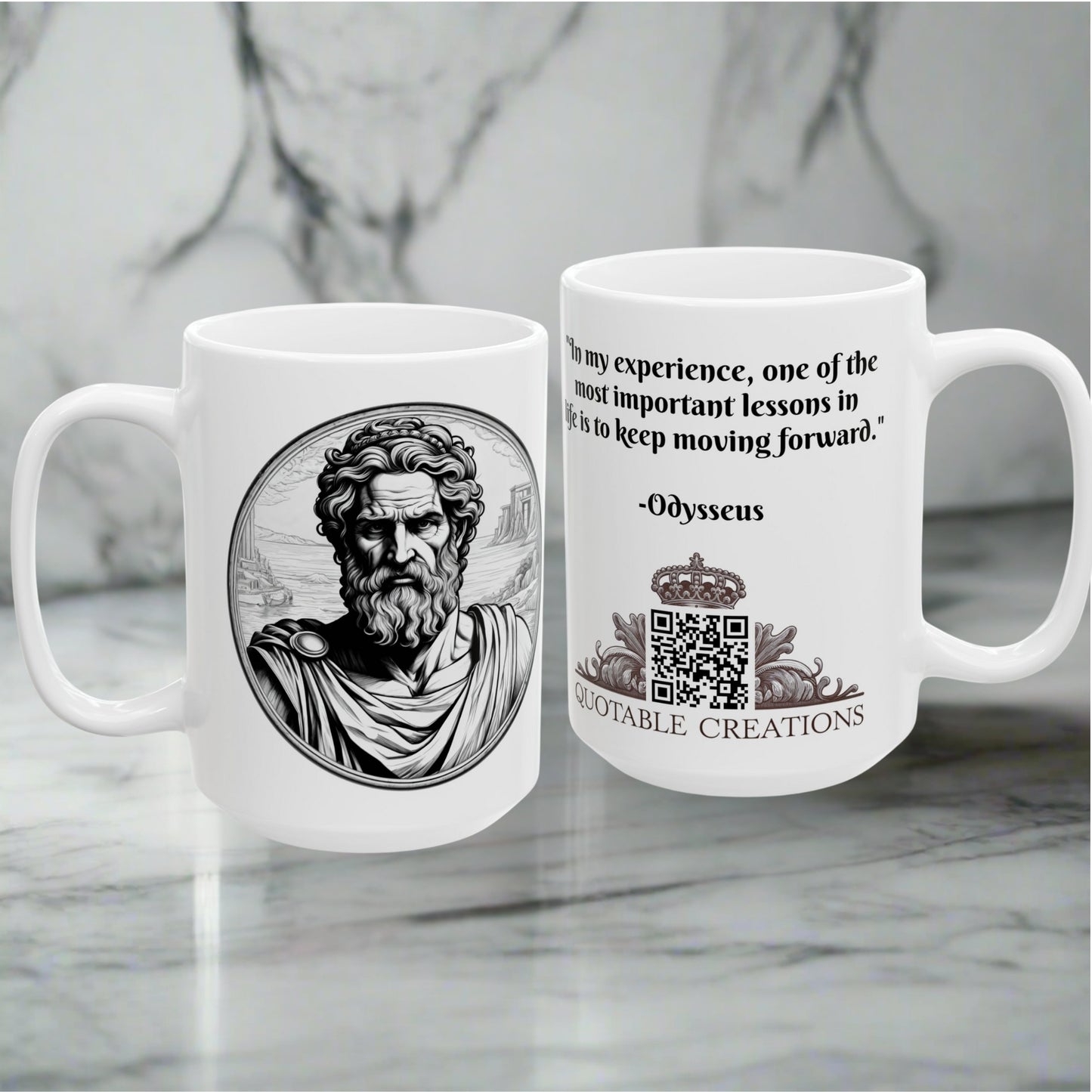 Odysseus Adventure Quote Coffee Mug Ideal Gift for Travel Enthusiasts and Epic Poetry Fans Perfect for a Morning Pick Me Up QR Quote Video