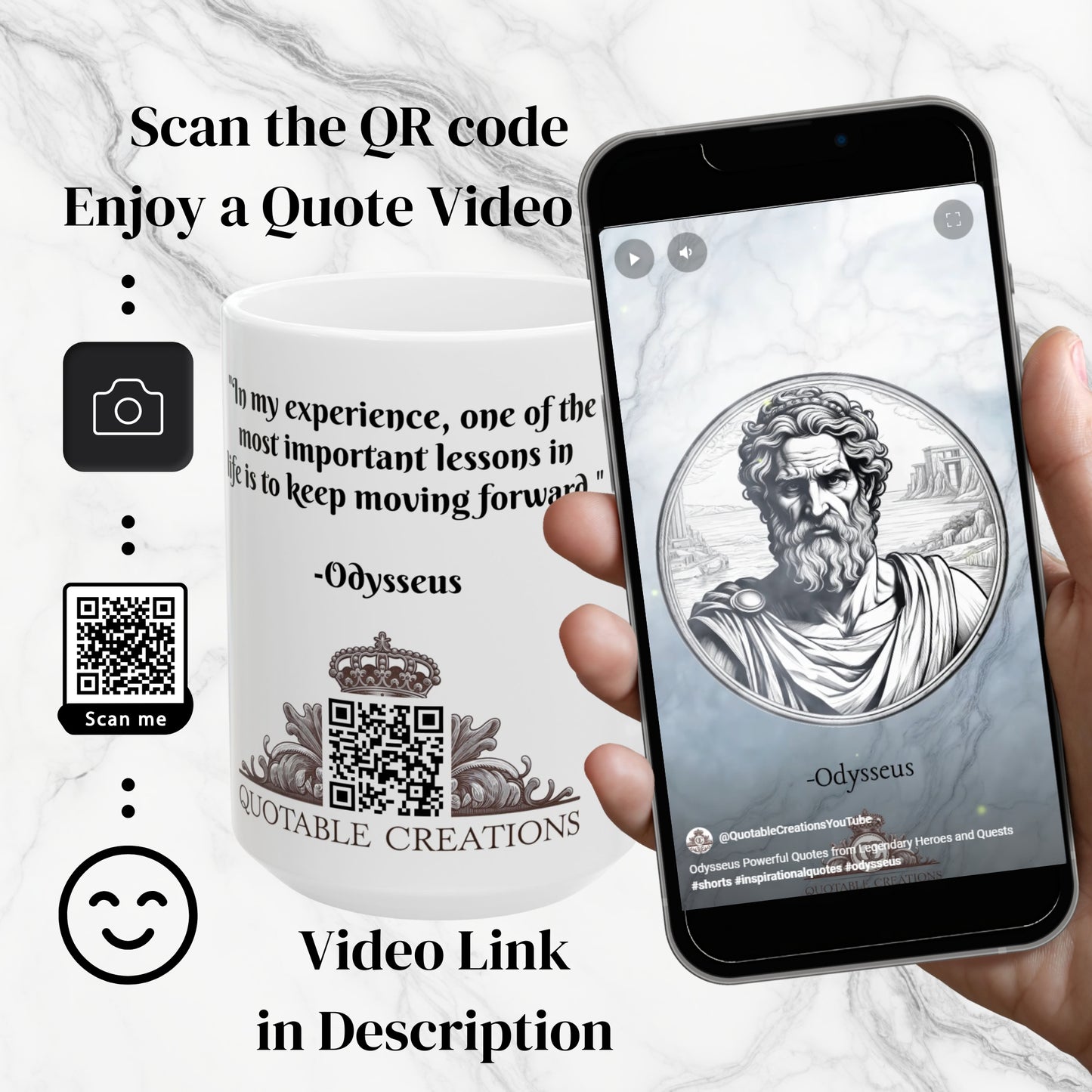 Odysseus Adventure Quote Coffee Mug Ideal Gift for Travel Enthusiasts and Epic Poetry Fans Perfect for a Morning Pick Me Up QR Quote Video