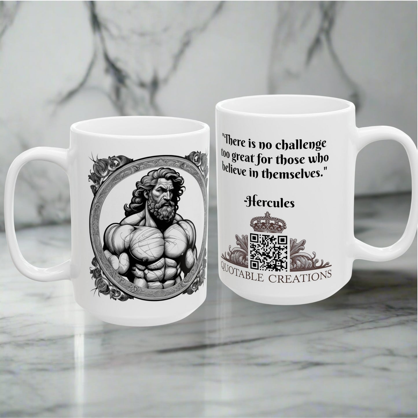 Hercules Inspirational Quote Coffee Mug Unique Gift for Fitness Lovers and Greek Mythology Fans Perfect for Morning Brew QR Quote Video