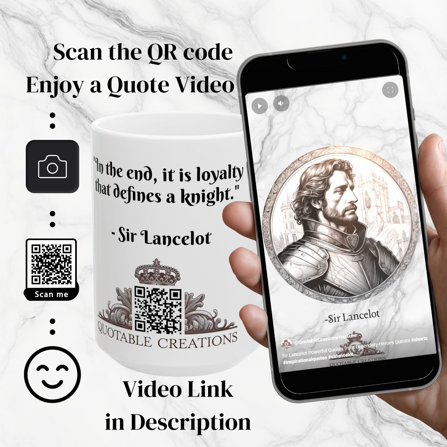 Sir Lancelot Quote Coffee Mug Ideal Gift for Chivalry Lovers Fans of Arthurian Tales Perfect for Coffee and Tea Enthusiasts QR Quote Video