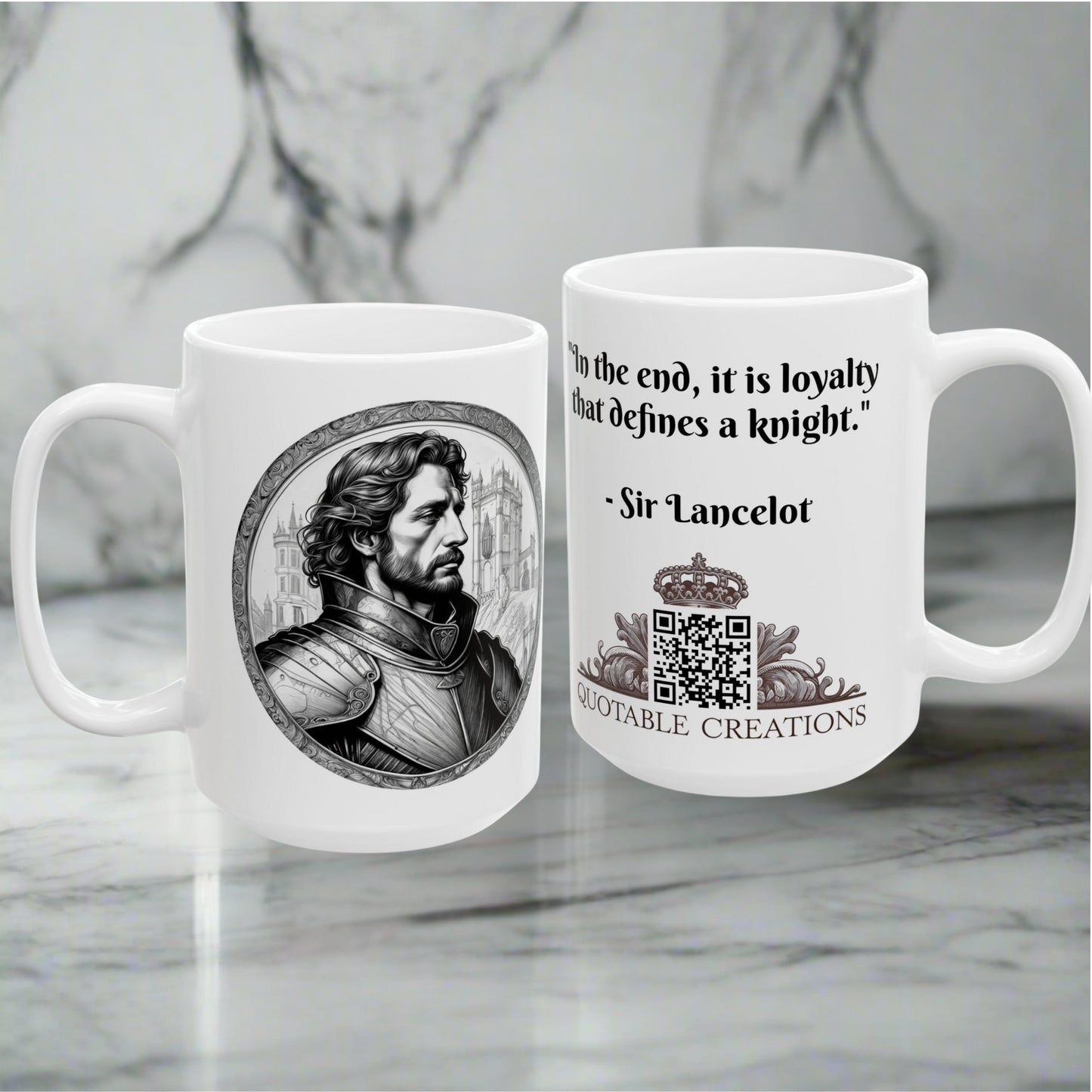 Sir Lancelot Quote Coffee Mug Ideal Gift for Chivalry Lovers Fans of Arthurian Tales Perfect for Coffee and Tea Enthusiasts QR Quote Video