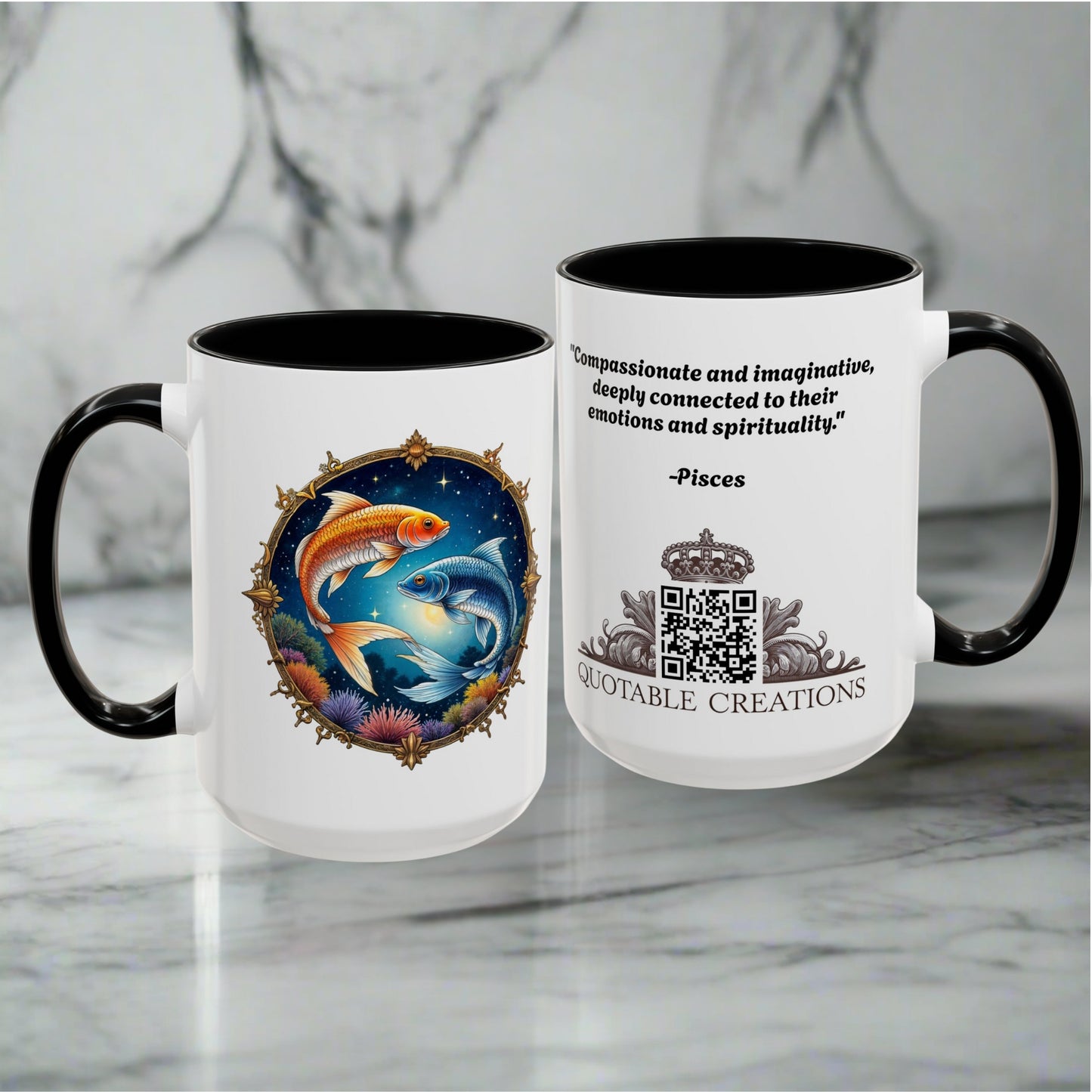 Pisces Zodiac Coffee Mug with Inspirational Quote and Smart QR Code Dreamy Astrology Gift Custom Horoscope Mug for Pisces Fans