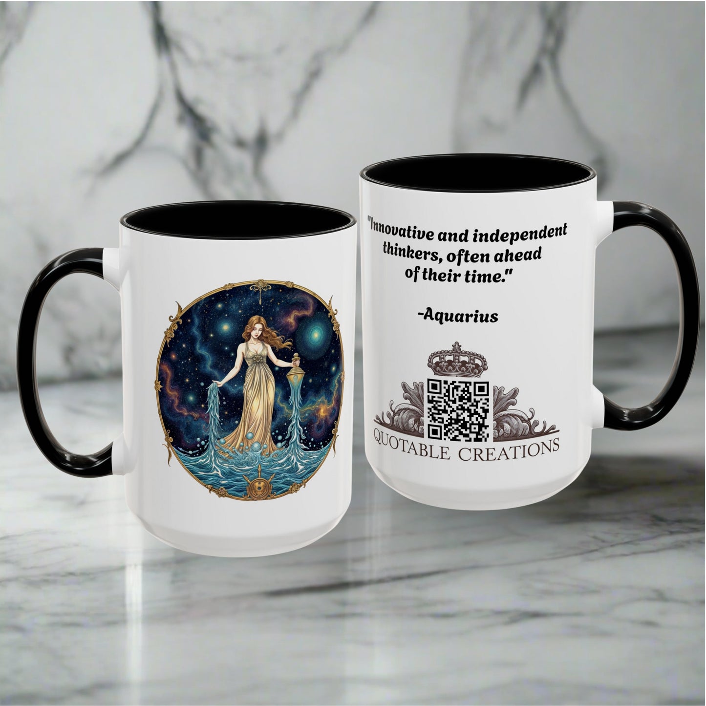 Aquarius Zodiac Coffee Mug with Inspirational Quote and Smart QR Code Trendy Astrology Gift Personalized Horoscope Mug for Aquarius Lovers