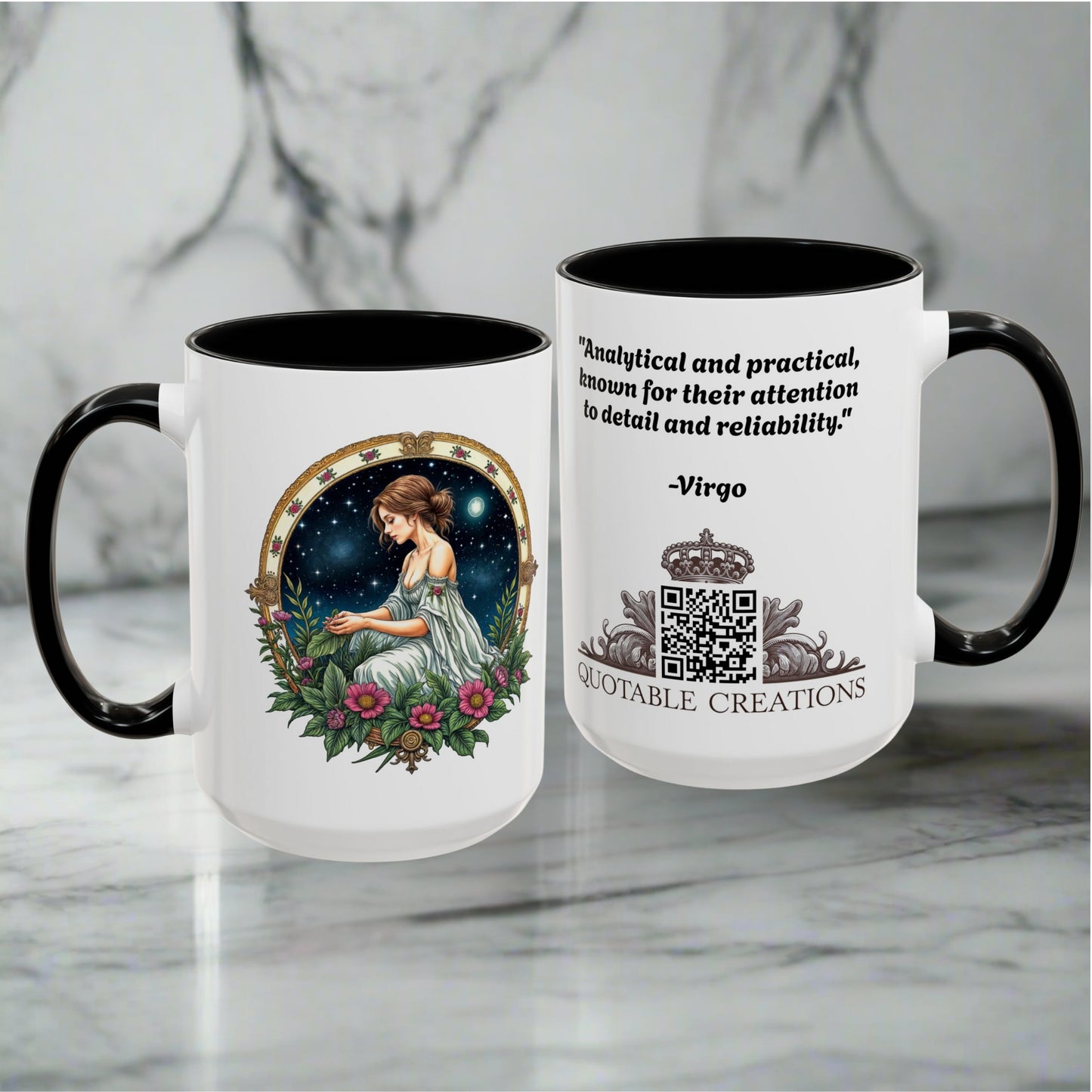 Virgo Zodiac Coffee Mug with Inspirational Quote and Smart QR Code Elegant Astrology Gift Unique Horoscope Mug for Virgo Lovers