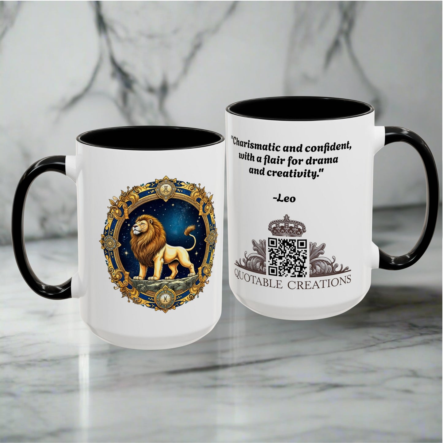 Leo Zodiac Coffee Mug with Inspirational Quote and Smart QR Code Bold Astrology Gift Custom Horoscope Lovers Mug for Leo Enthusiasts