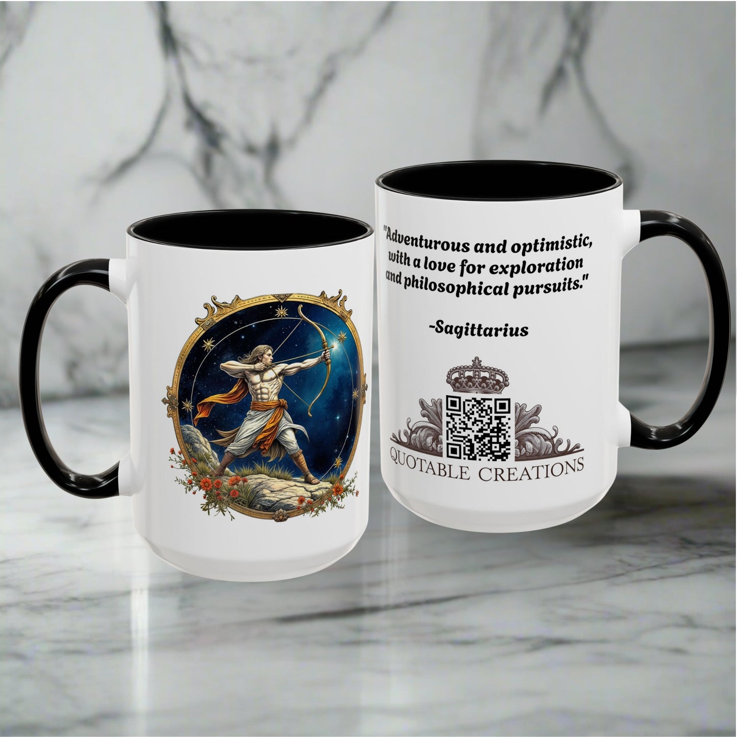 Sagittarius Zodiac Coffee Mug with Inspirational Quote and Smart QR Code Adventurous Astrology Gift Horoscope Mug for Sagittarius Fans