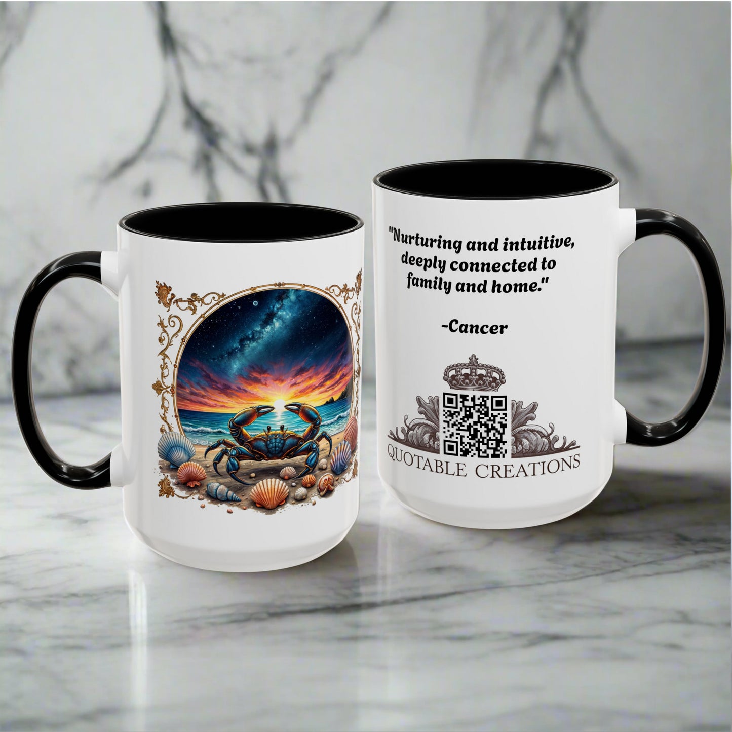 Cancer Zodiac Coffee Mug with Inspirational Quote and Smart QR Code Nurturing Astrology Gift Personalized Horoscope Mug for Cancer Fans