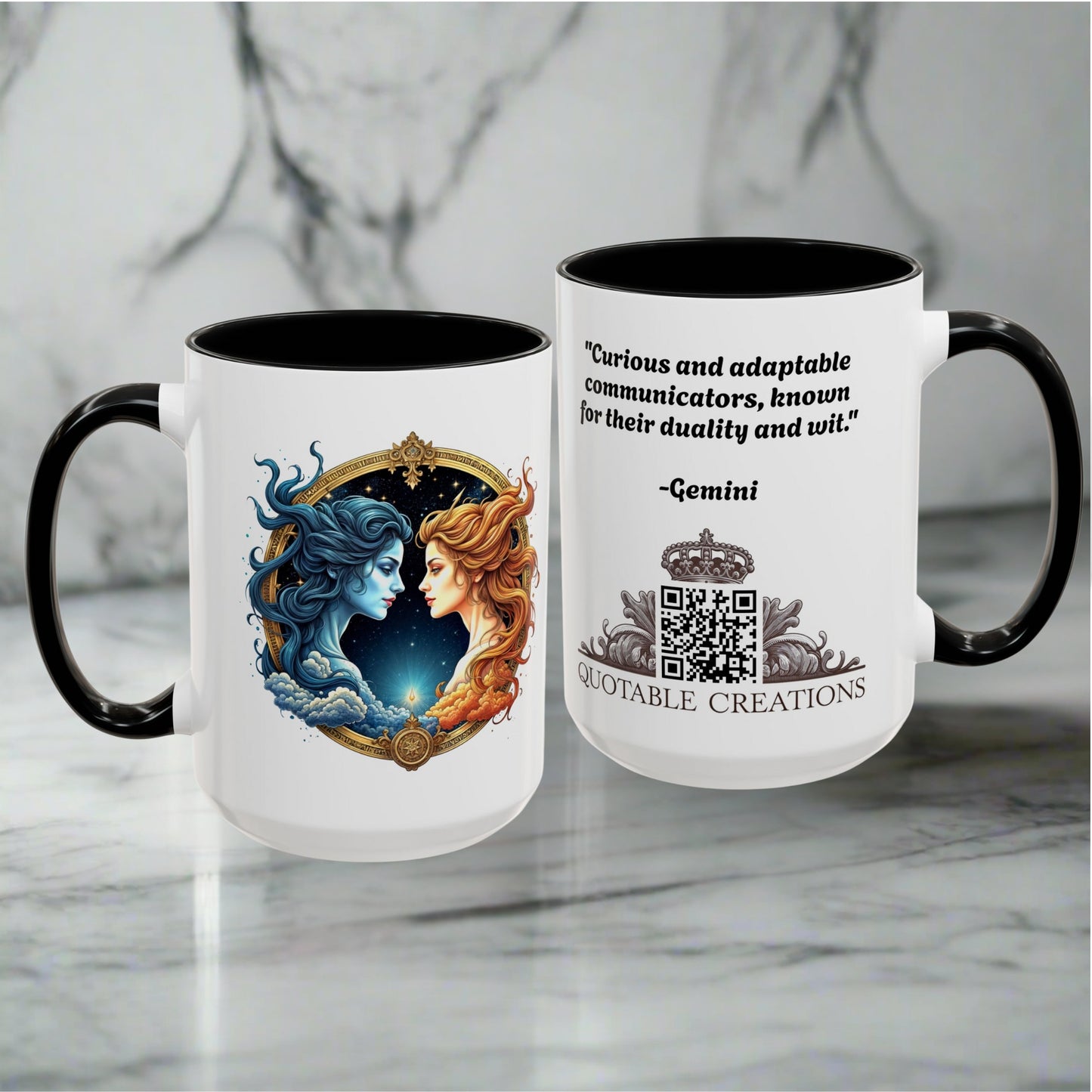 Gemini Zodiac Coffee Mug with Inspirational Quote and Smart QR Code Fun Astrology Gift Unique Horoscope Mug for Gemini Lovers