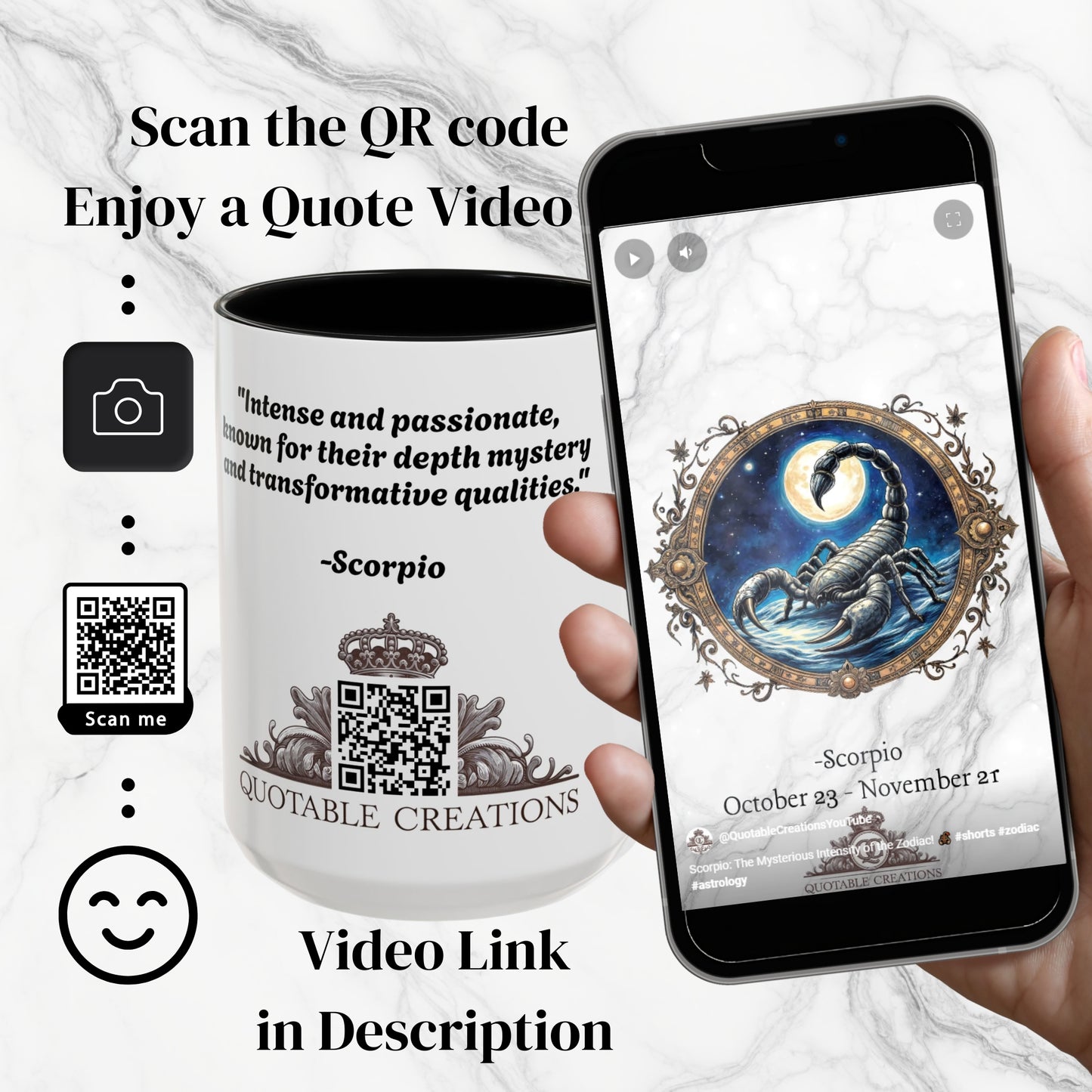 Scorpio Zodiac Coffee Mug with Inspirational Quote and Smart QR Code Mysterious Astrology Gift Unique Horoscope Mug for Scorpio Lovers