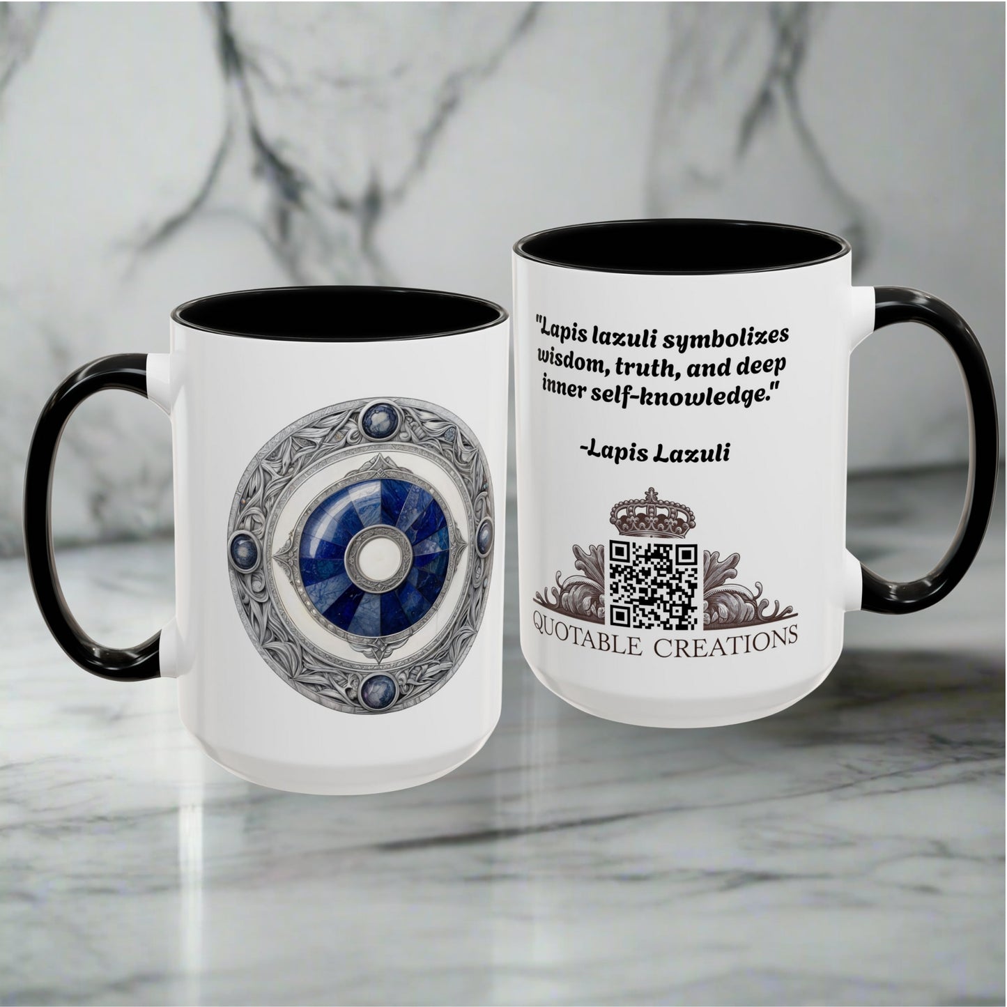 Lapis Lazuli Gemstone Mug with Inspirational Quote and QR Code Perfect for Dreamers Spiritual Seekers and Crystal Lovers