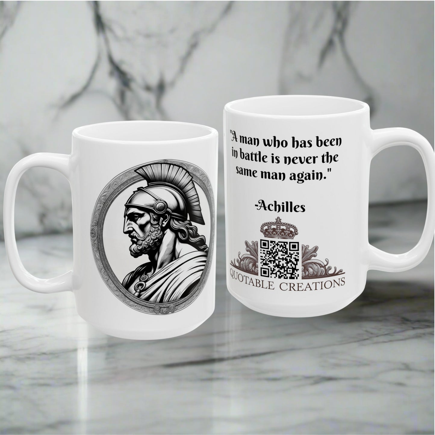 Achilles Motivational Quote Coffee Mug Unique Gift for Greek Mythology Lovers and Warriors Perfect Daily Inspiration Coffee QR Quote Video