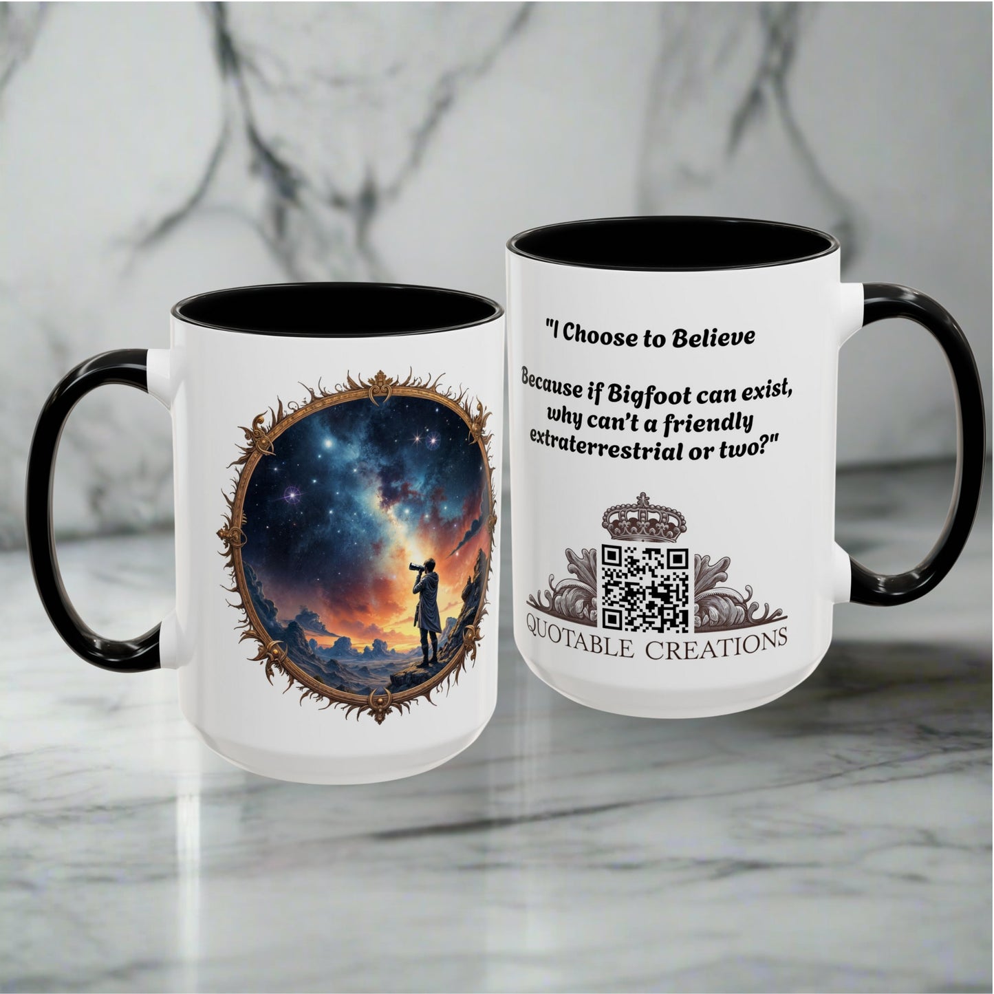 UFO Coffee Mug Featuring Hilarious Bigfoot and Alien Quotes for Skeptical Believers Who Love Unique Quirky Gifts Jokes QR Code Quote Video