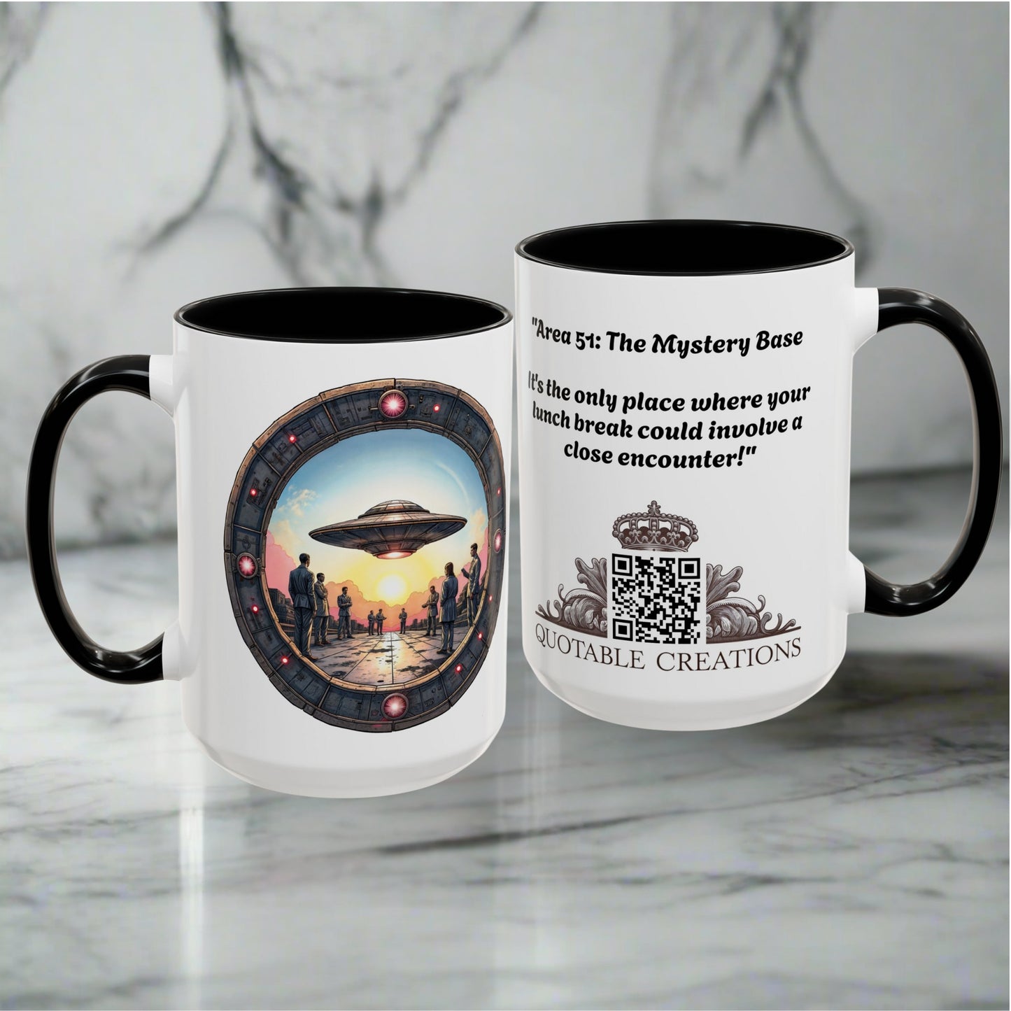 UFO Coffee Mug with Funny Conspiracy Theory Quotes for Enthusiasts Who Enjoy Mysterious Area 51 Humor Unique Gift Ideas QR Code Quote Video