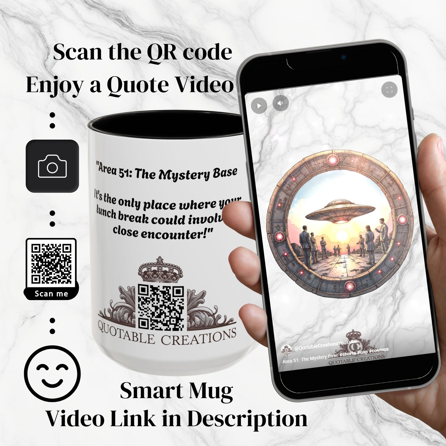 UFO Coffee Mug with Funny Conspiracy Theory Quotes for Enthusiasts Who Enjoy Mysterious Area 51 Humor Unique Gift Ideas QR Code Quote Video