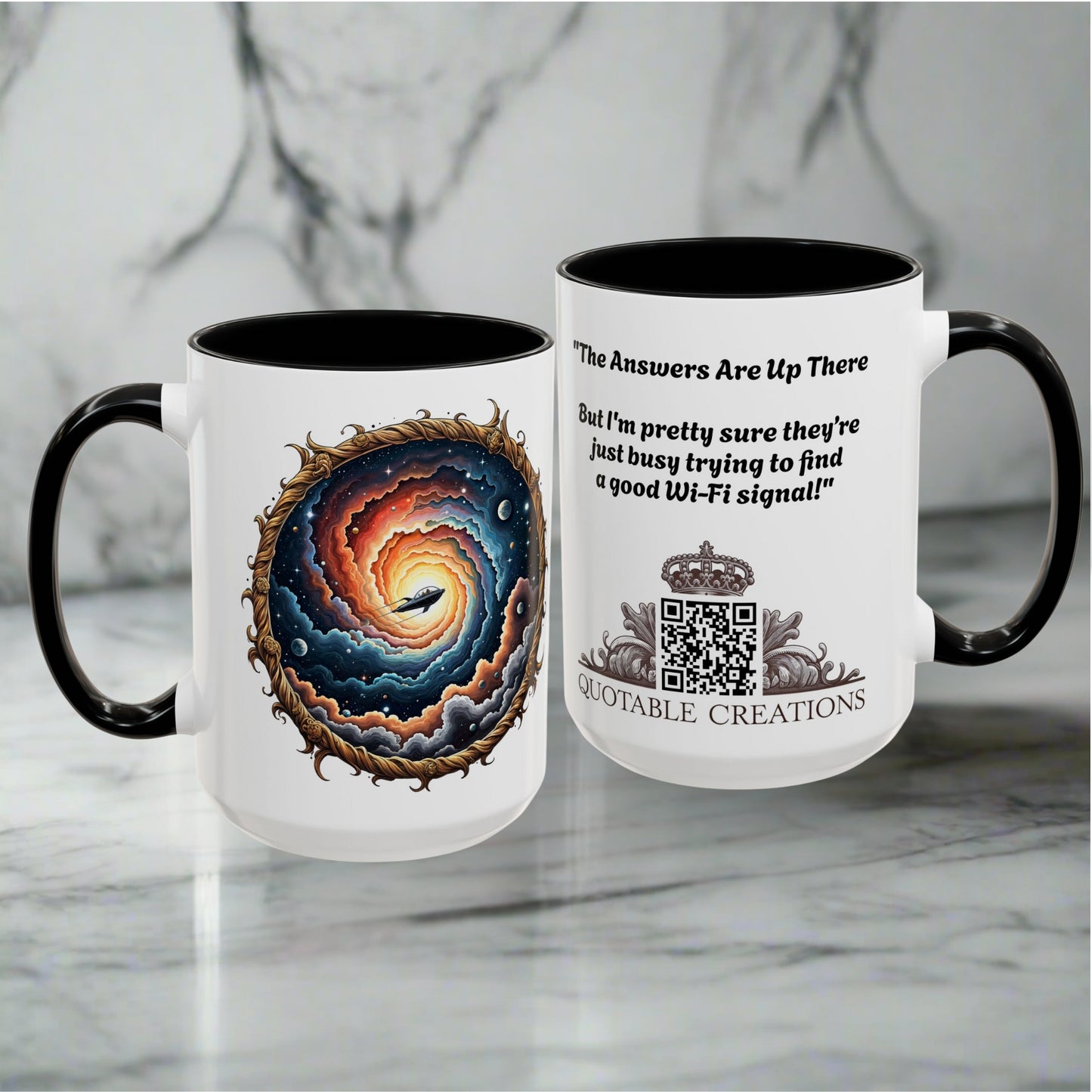 UFO Coffee Mug with Humorous Alien Quote for Skeptical Science Lover Who Enjoy Unique Quirky Gifts Hilarious Space Jokes QR Code Quote Video