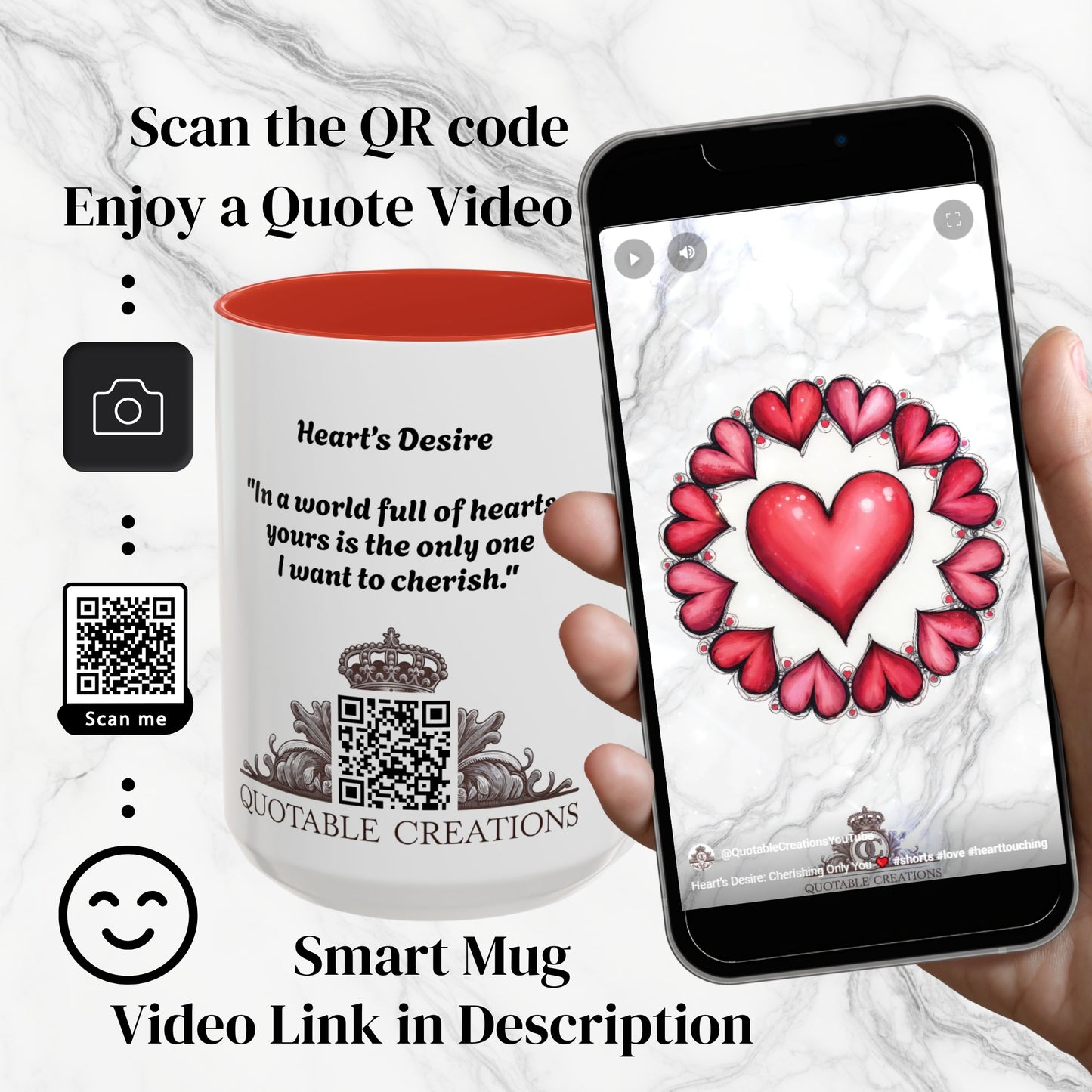 Hearts Desire Mug Cherished Friend Lover Gift for Loved Ones Perfect Present for Romantic Relationship Moments QR Quote Video Keepsake