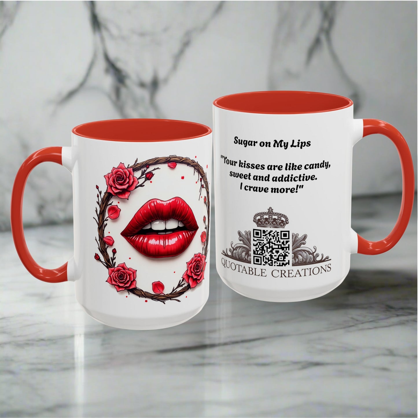 Sugar on My Lips Mug Sweet Romantic Lovers Gift for the Partners who Ignite Sweet Memories and Love Coffee QR Quote Video Keepsake