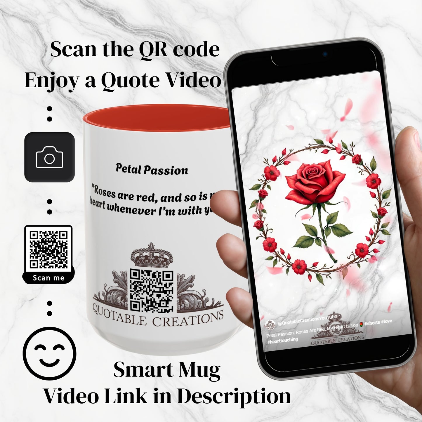 Petal Passion Mug Romantic Gift Idea for Lovebirds Cherish Love with Roses and a Heartfelt QR Quote Video to Celebrate Your Lovers Bond