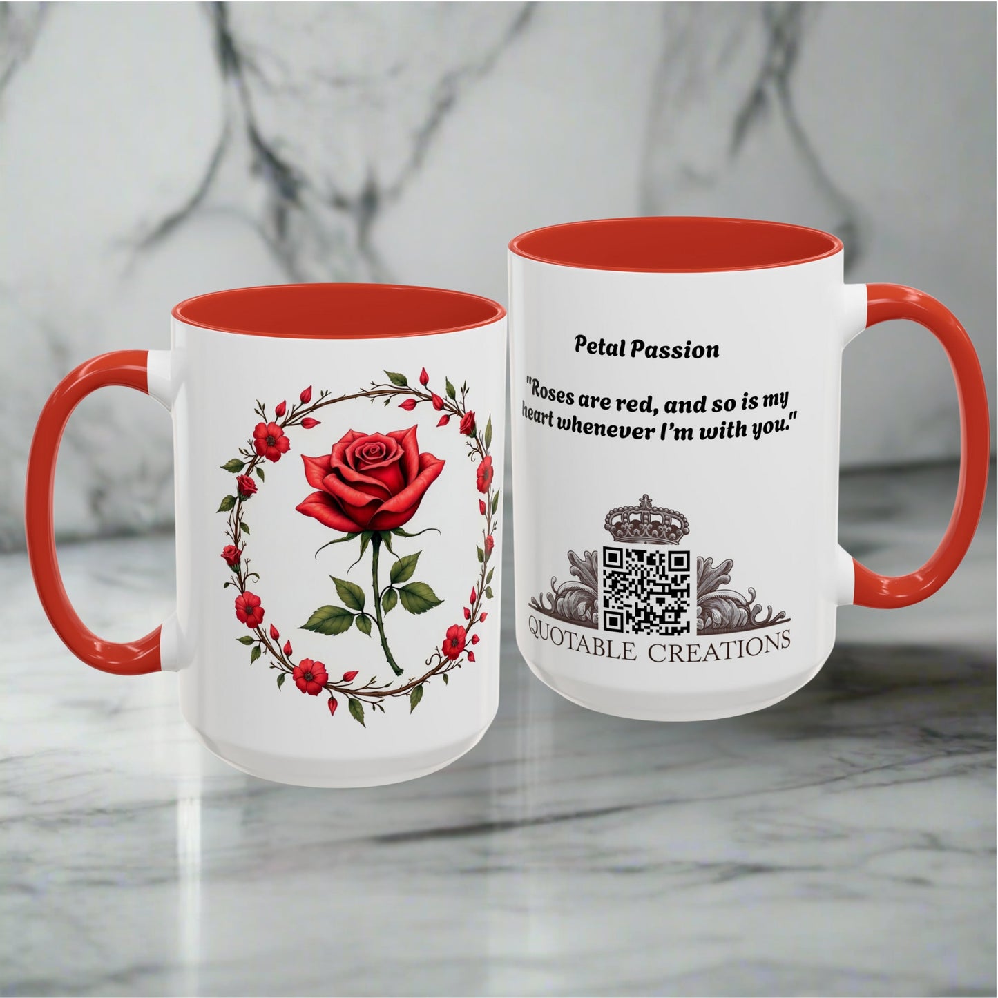 Petal Passion Mug Romantic Gift Idea for Lovebirds Cherish Love with Roses and a Heartfelt QR Quote Video to Celebrate Your Lovers Bond