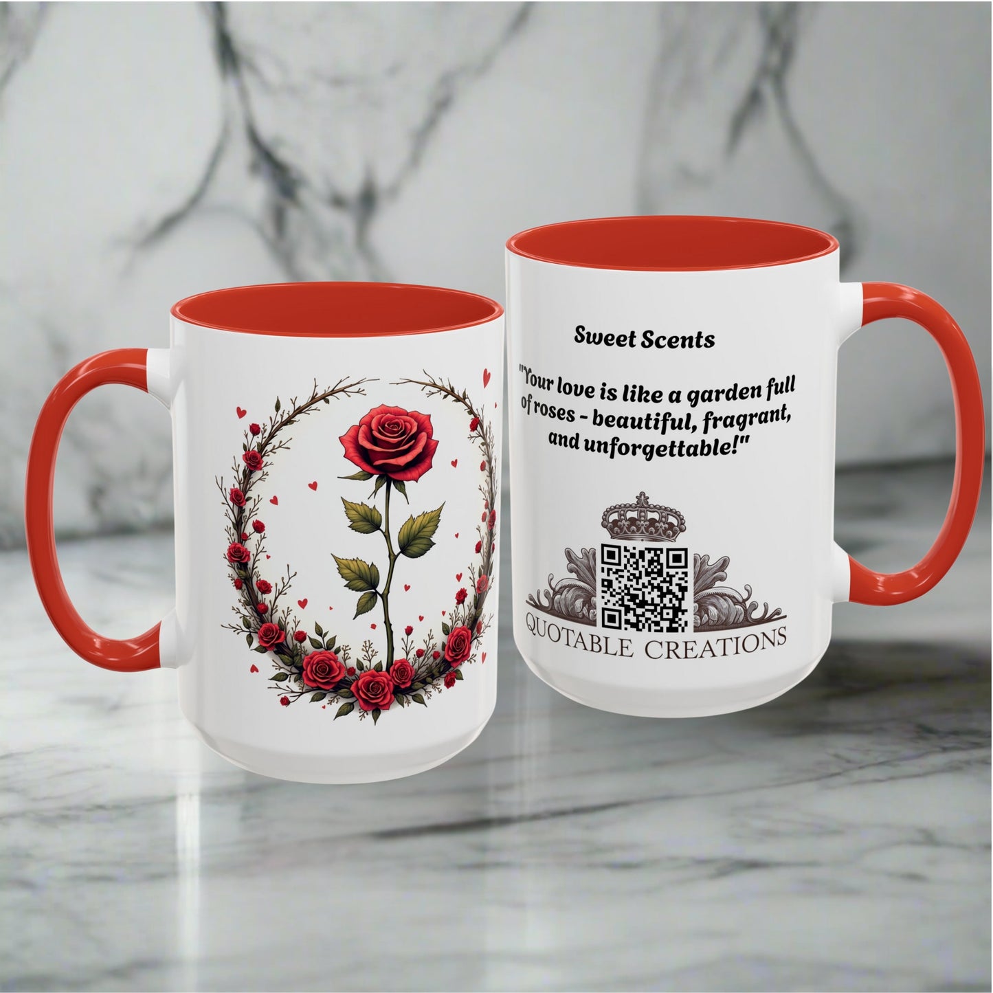 Sweet Scents Mug Romantic Gift for Romantic Flower Lovers Relive Beautiful Memories with a Sweet Scent Design QR Quote Video Keepsake