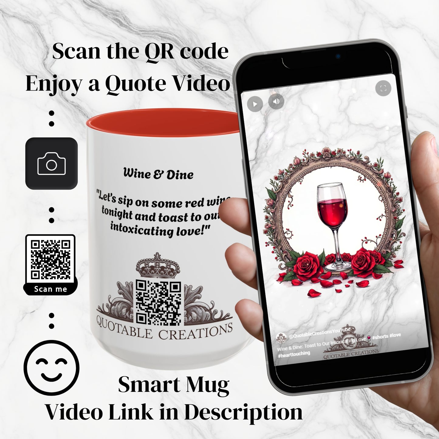 Wine & Dine Mug Cheers to Love with This Heartwarming Lovers Gift Just Because Present Couples Moments Over Coffee and QR Quote Video